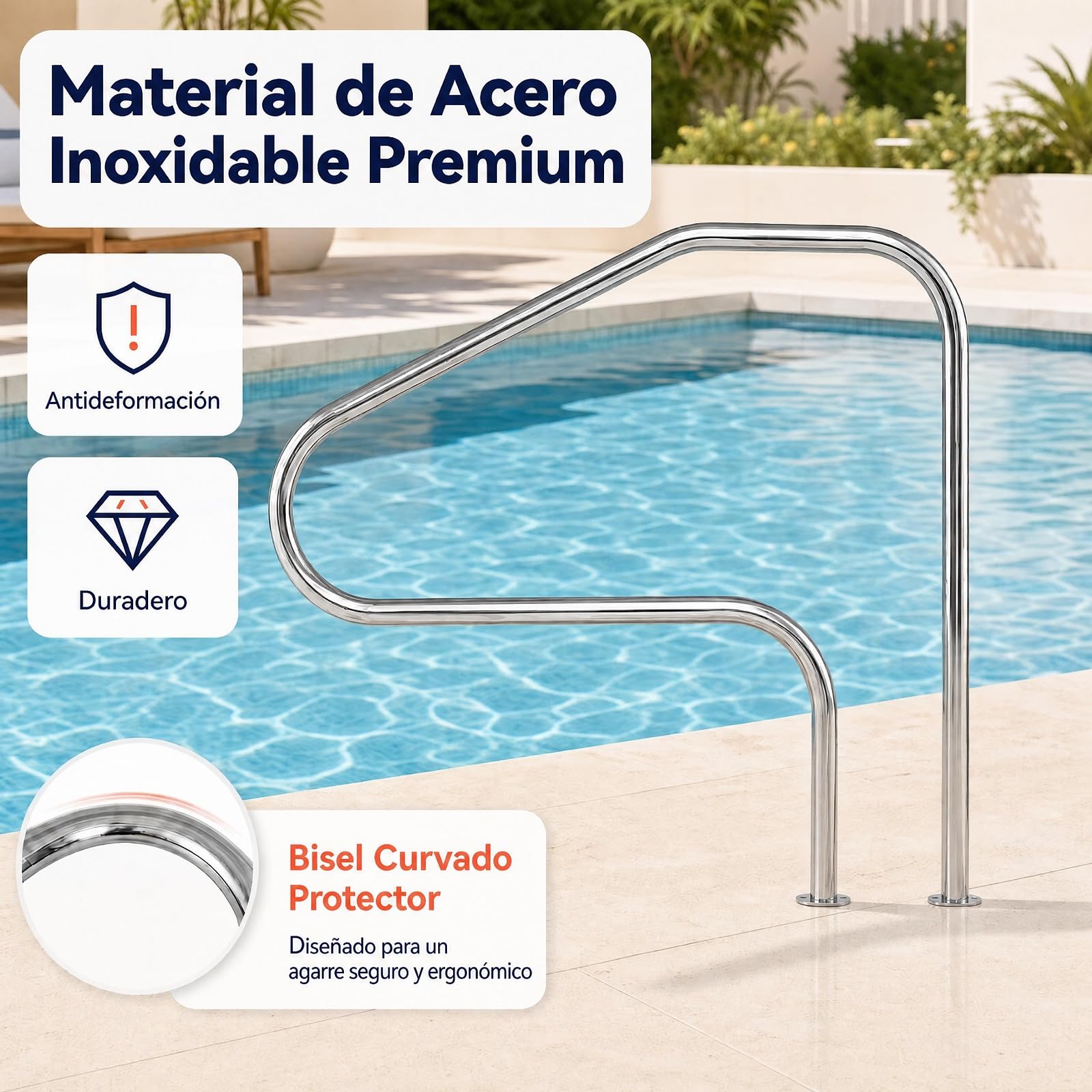 SOARS Rampa Piscina, Mano Corriendo Piscina de Acero Inoxidable (130 X 94 CM,1)