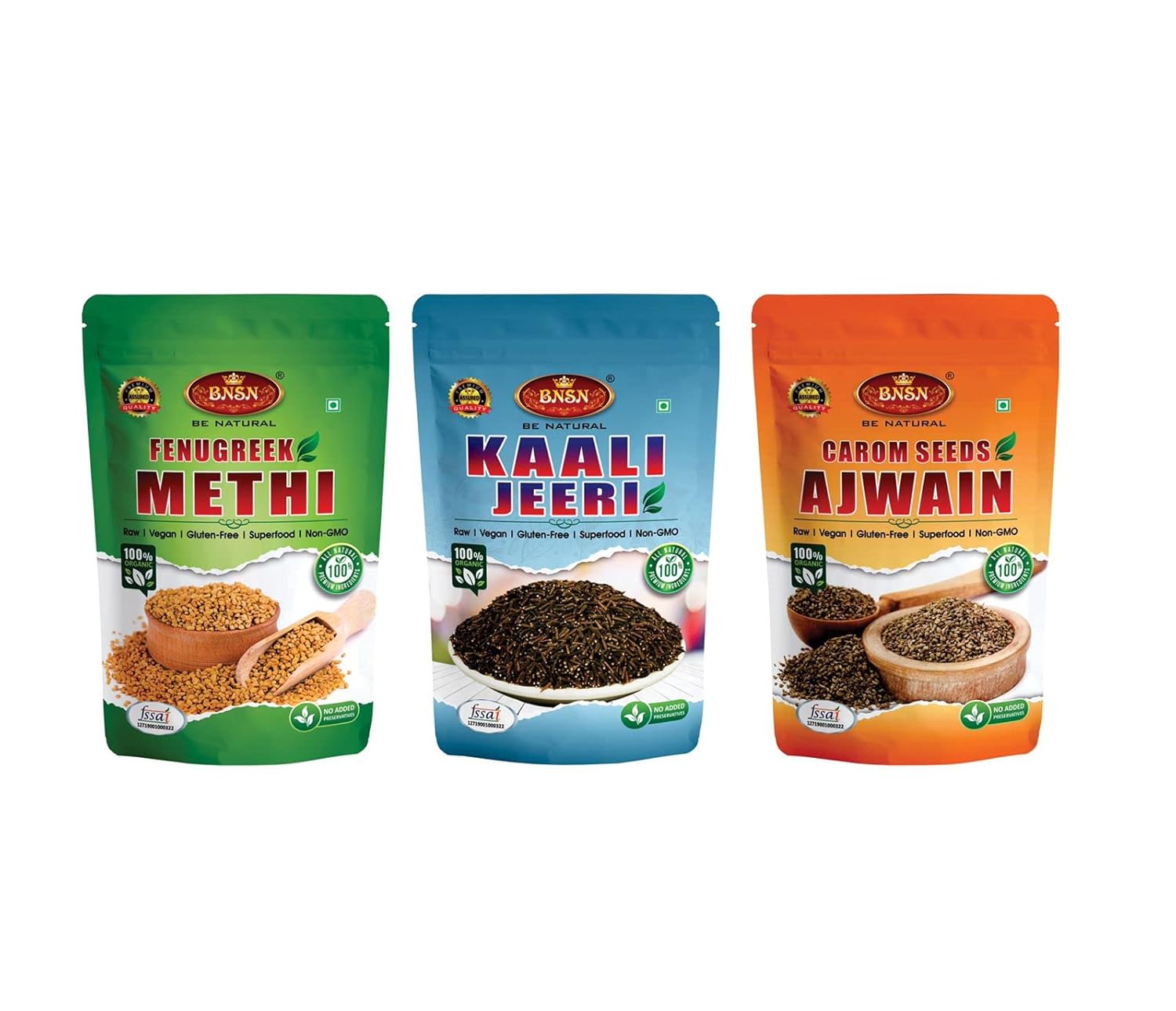 BNSN Methi, Ajwain, Kali Jeeri Combo Pack 400 grams Methi250gm