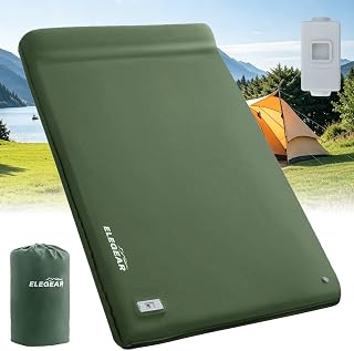 Double Inflating Sleeping Pad Camping, Elegear CumbreX™ 9.5 R-Value Foam Camping Mattress Pad 3.1" Thick with Pillow Built-in Electric Pump Sleeping Mat Foam Camp Pad for Floor,Tent,Cot,Arm Green