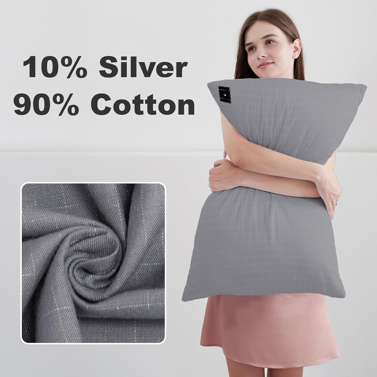 2 Pack Grounding Pillowcase with Cotton Silver Fiber, Conductivity Grounding Pillow Case for Better Sleep, Gray, 20x30 inch - Image 2