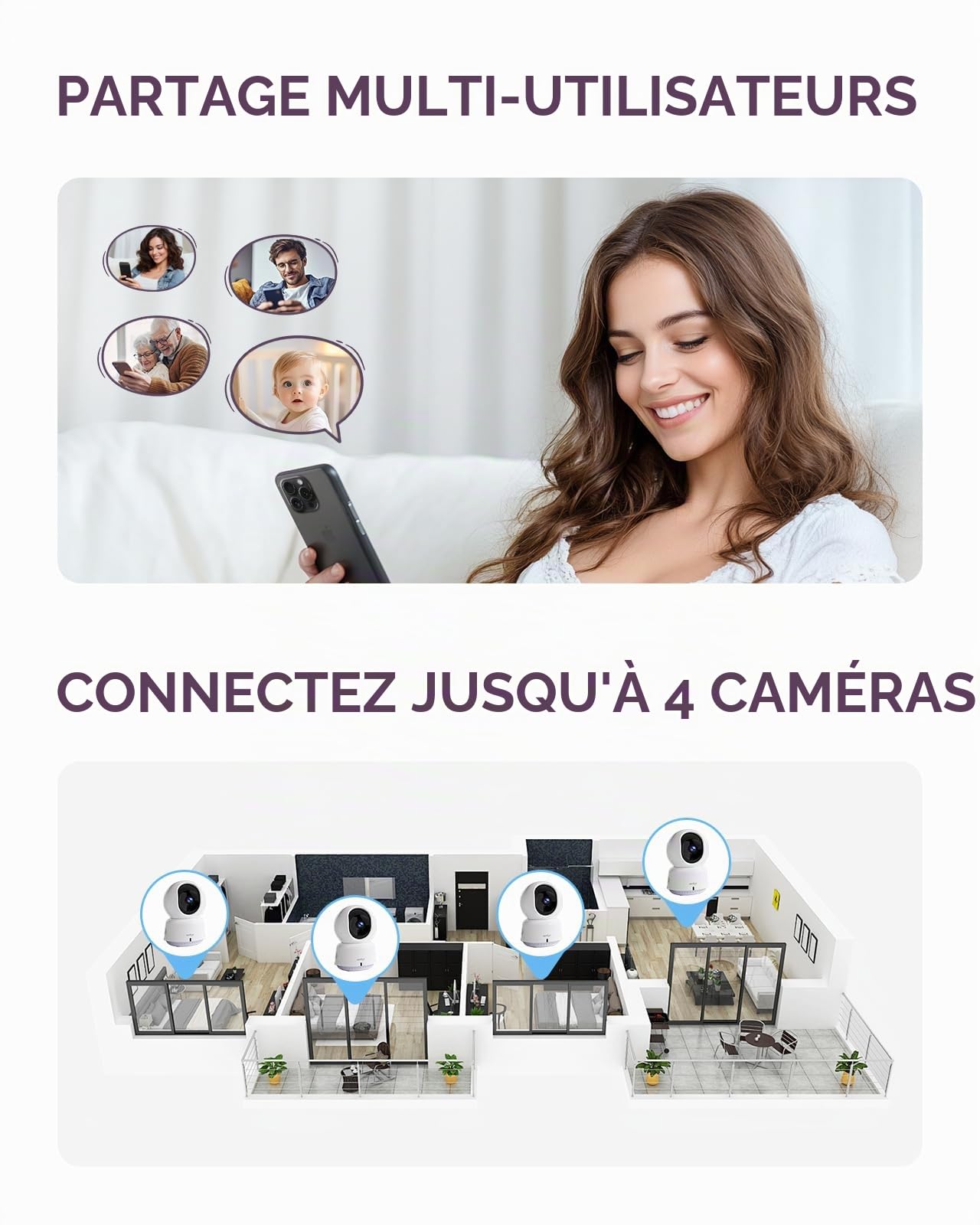 Comfyer Babyphone avec caméra 2K, Fonction Vox, capteur de température, Vision Nocturne, vidéo, 2,4 GHz, Veille Intelligente, interphone, berceuses, Longue durée de Vie de la Batterie