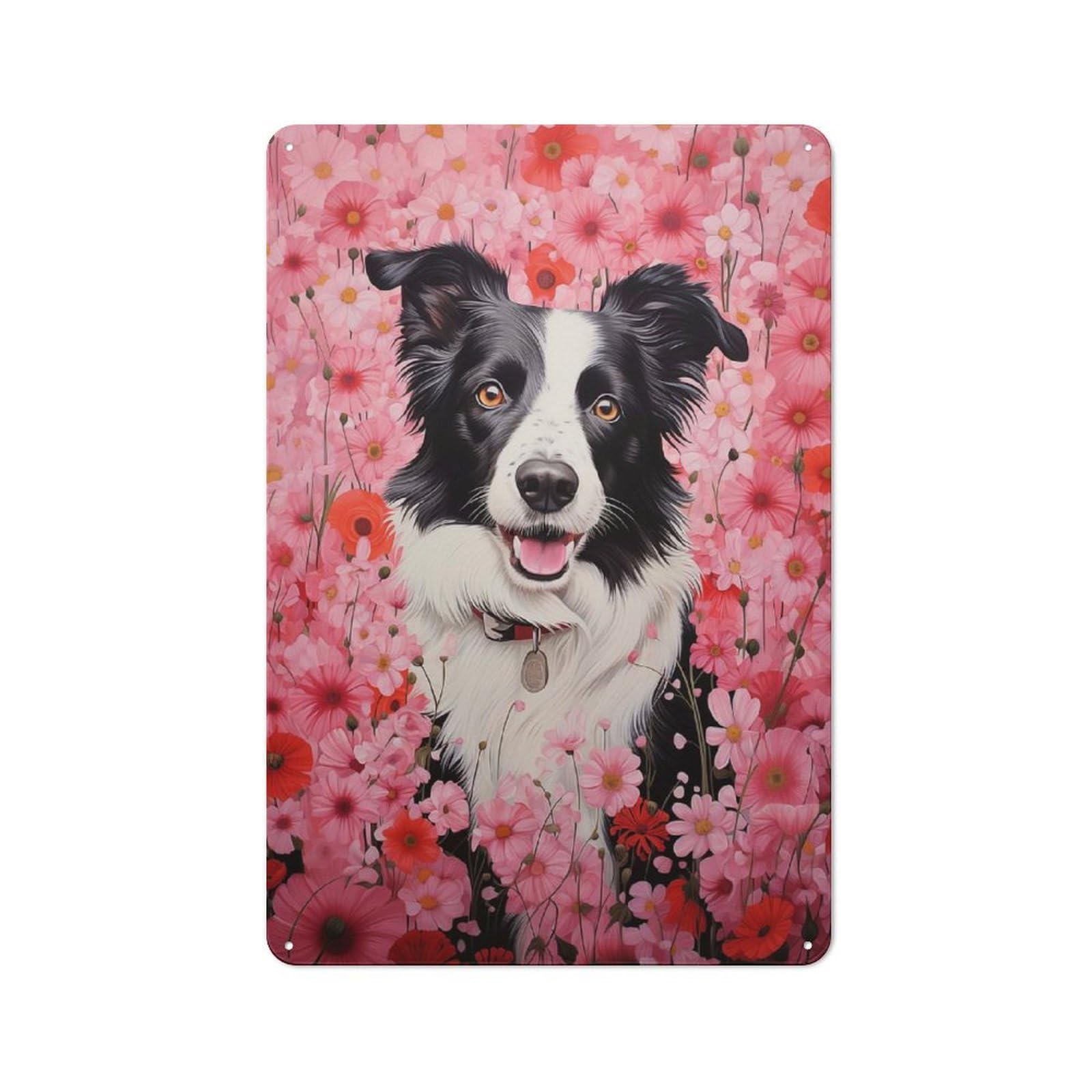 Junmoney Style Border Collie In Pink Decorative Tin Plaque 30X20cm, Vintage Bar Wall Plaque For Bar, Kitchen, Garage Or Games Room