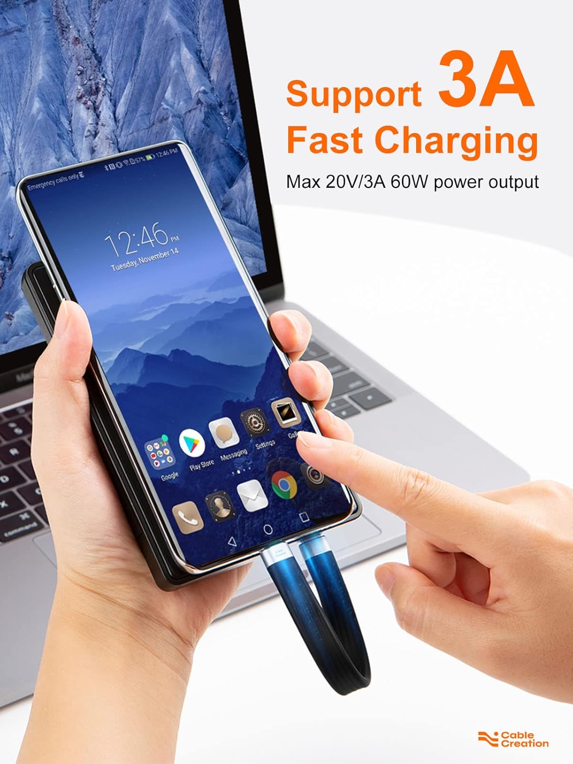 CableCreation Short USB C Cable 5inches 60W PD Fast Charging Cable USB 3.1 Type C FPC Design 10Gbps, Short USB C to USB C Cable for Power Bank S21/S20 USB C Thunderbolt 3 Device Black : Electronics