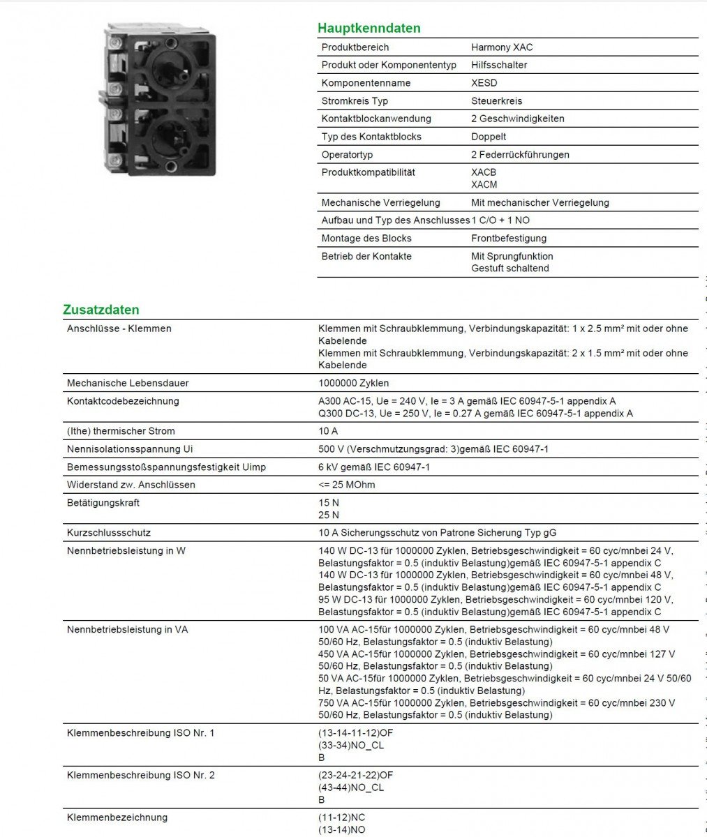Schneider Electric XESD1281 Bloque Contacto Ruptura Lenta, 1 Ac + 1 Na, Montaje Frontal, Centros 40 Mm