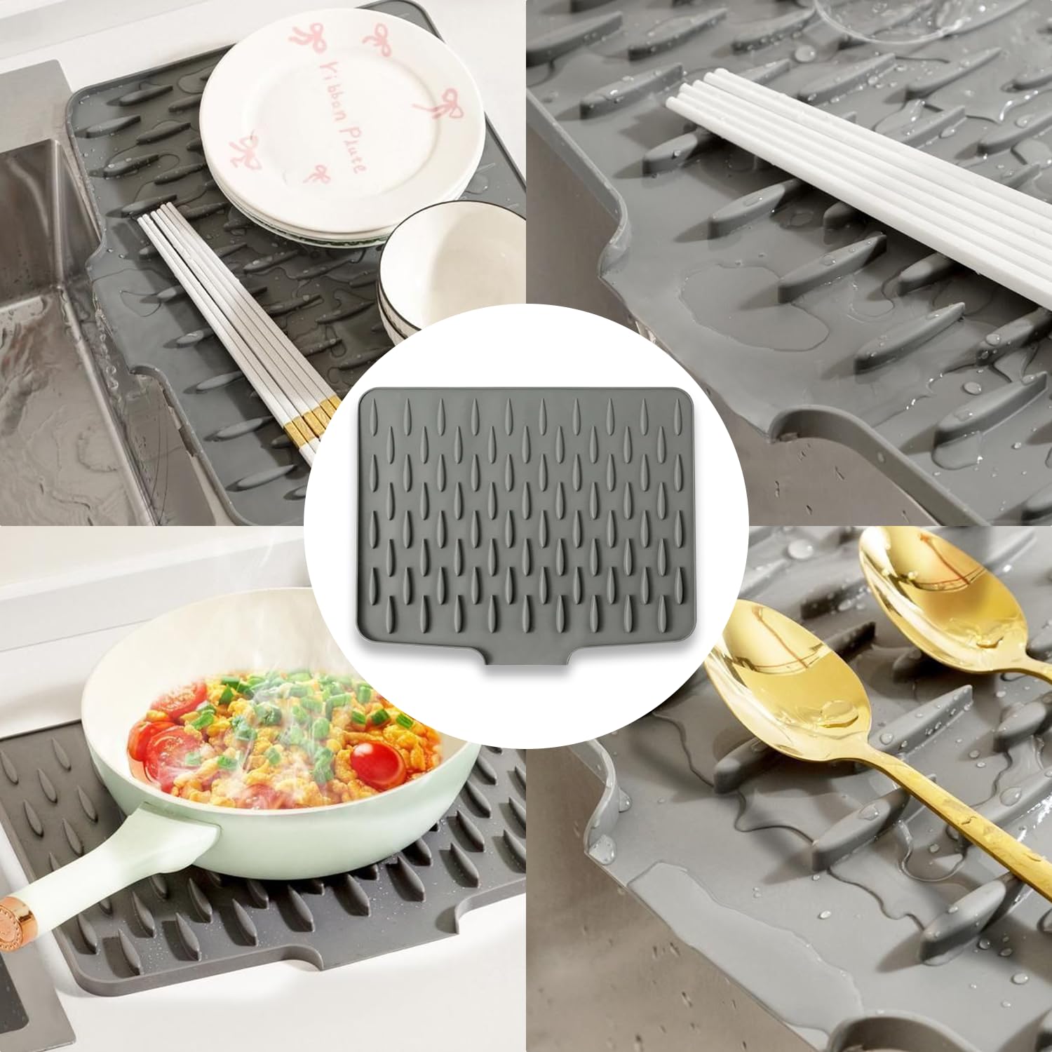 Tappetino Scolapiatti In Silicone Antiscivolo – Grigio, 40x30 Cm, Resistente Al Calore