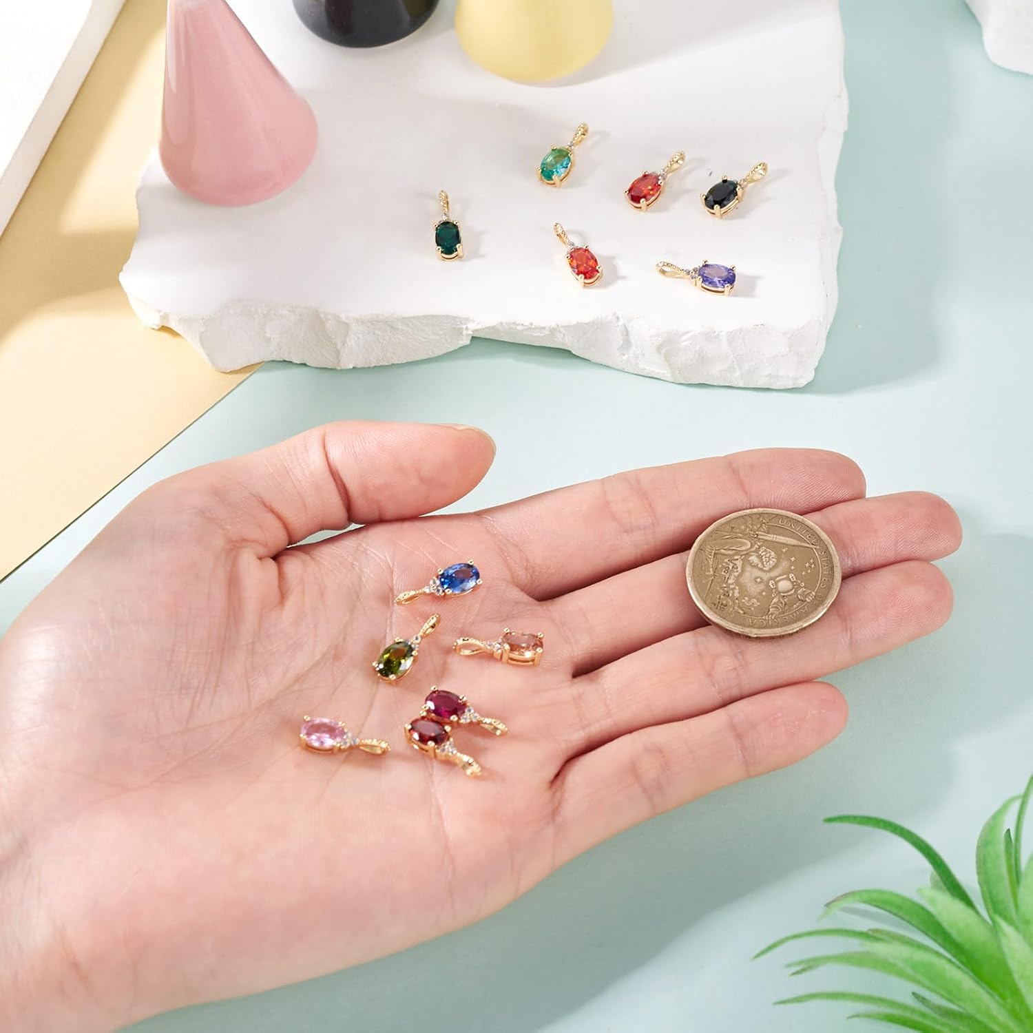 Cubic Zirconia Oval Charms Assorted Water Droplet Rhinestone Charms Diamond Crystals Gems Shiny Teardrop Dangle Pendants for Jewelry Making Earrings Necklace DIY Keychain Supplies - Image 7