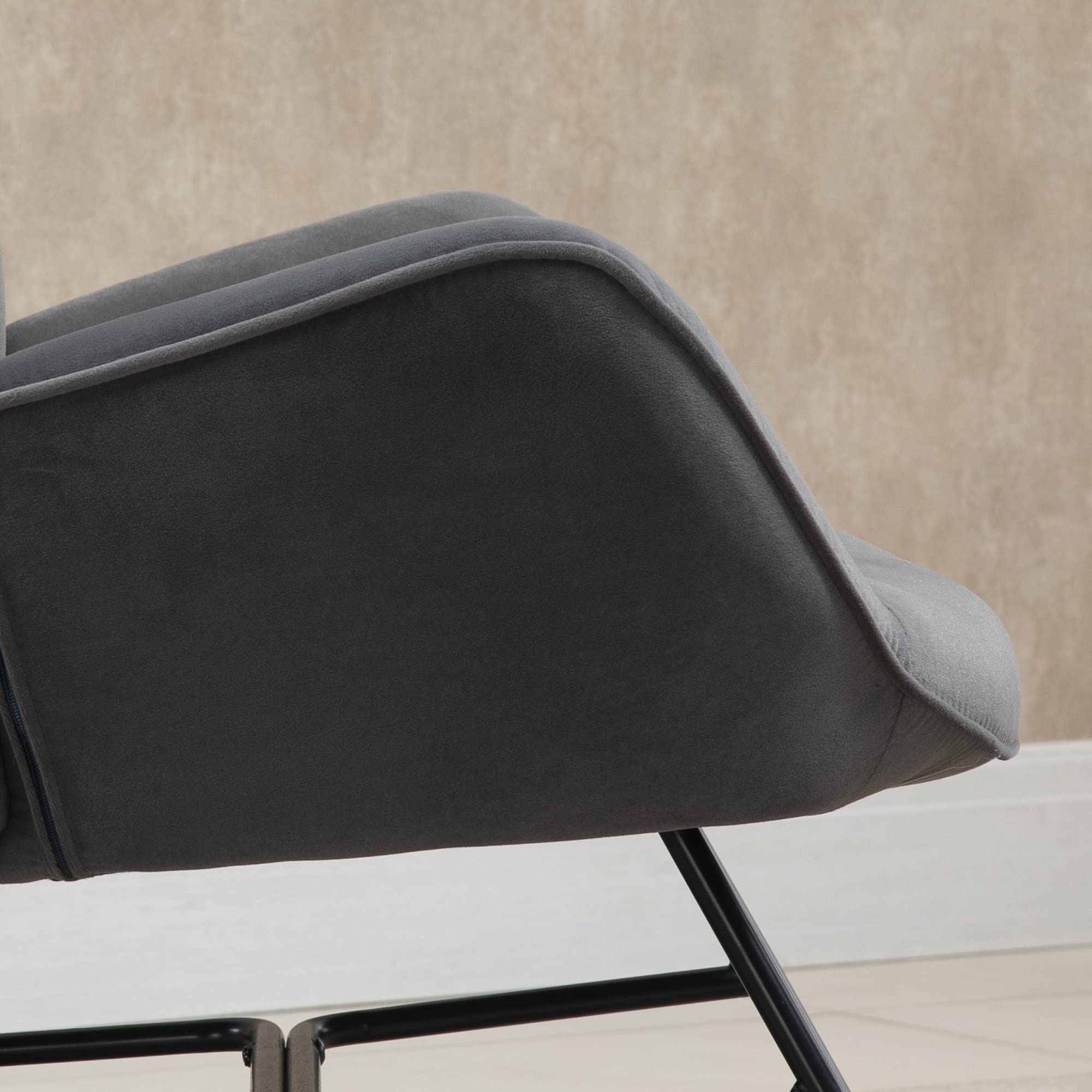 HOMCOM Schaukelstuhl Schaukelsessel mit Rückenlehne, Holzkufen, Sessel, Relaxsessel mit Samtoptik Schwingsessel Relaxstuhl für Wohnzimmer, Schlafzimmer, Balkon Dunkelgrau