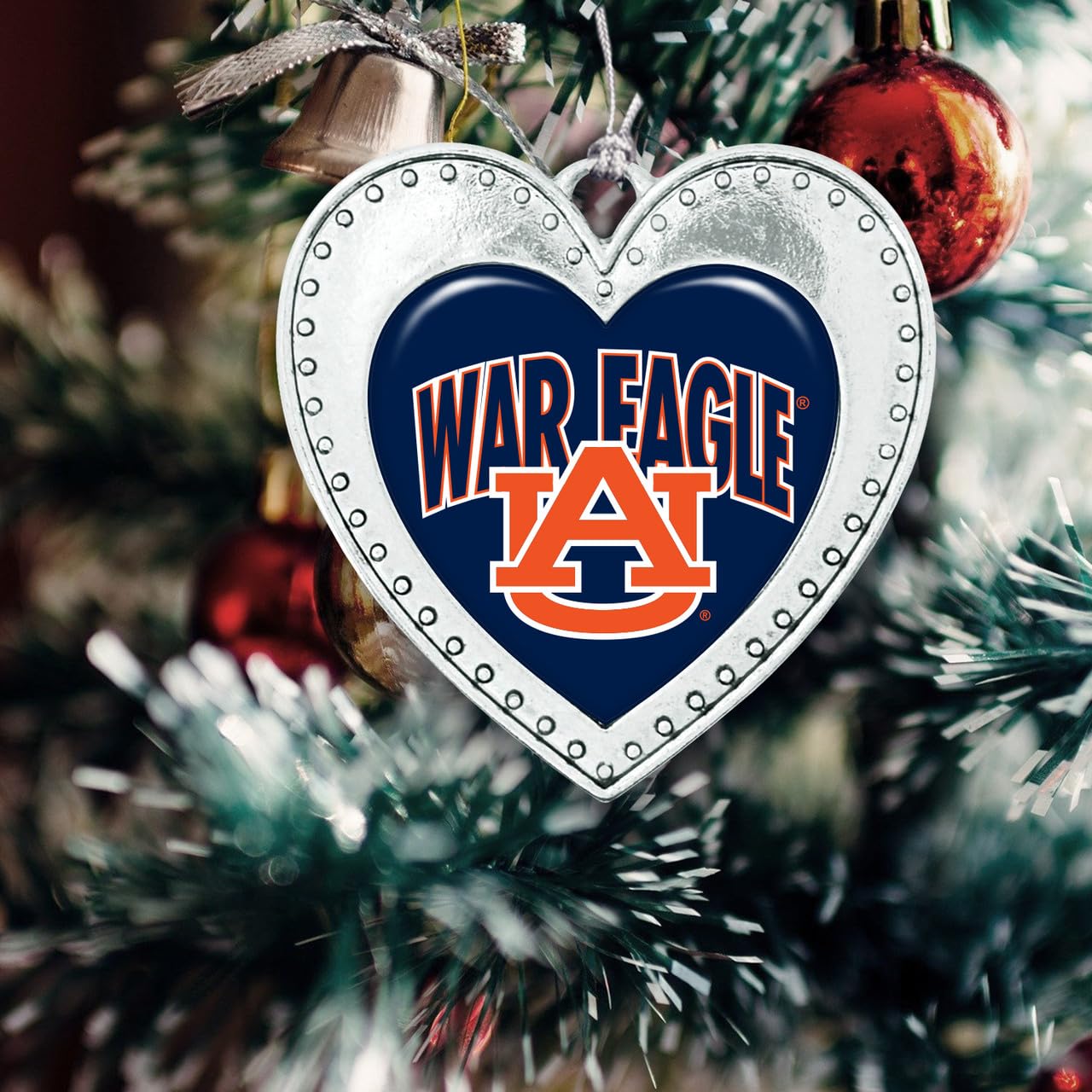 Auburn Tigers War Eagle Christmas Heart Shape Silver Metal Ornament Gift Tree Decoration AU