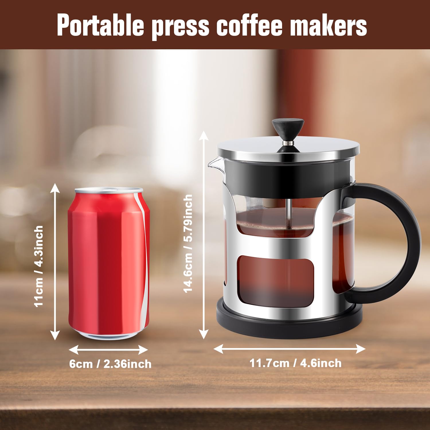 COPOTEA French Press Coffee Maker 34 Oz/1 Liter, Portable Glass Stainless Steel Coffee Press, Cold Brew Pot, Travel Presses Dishwasher Safe