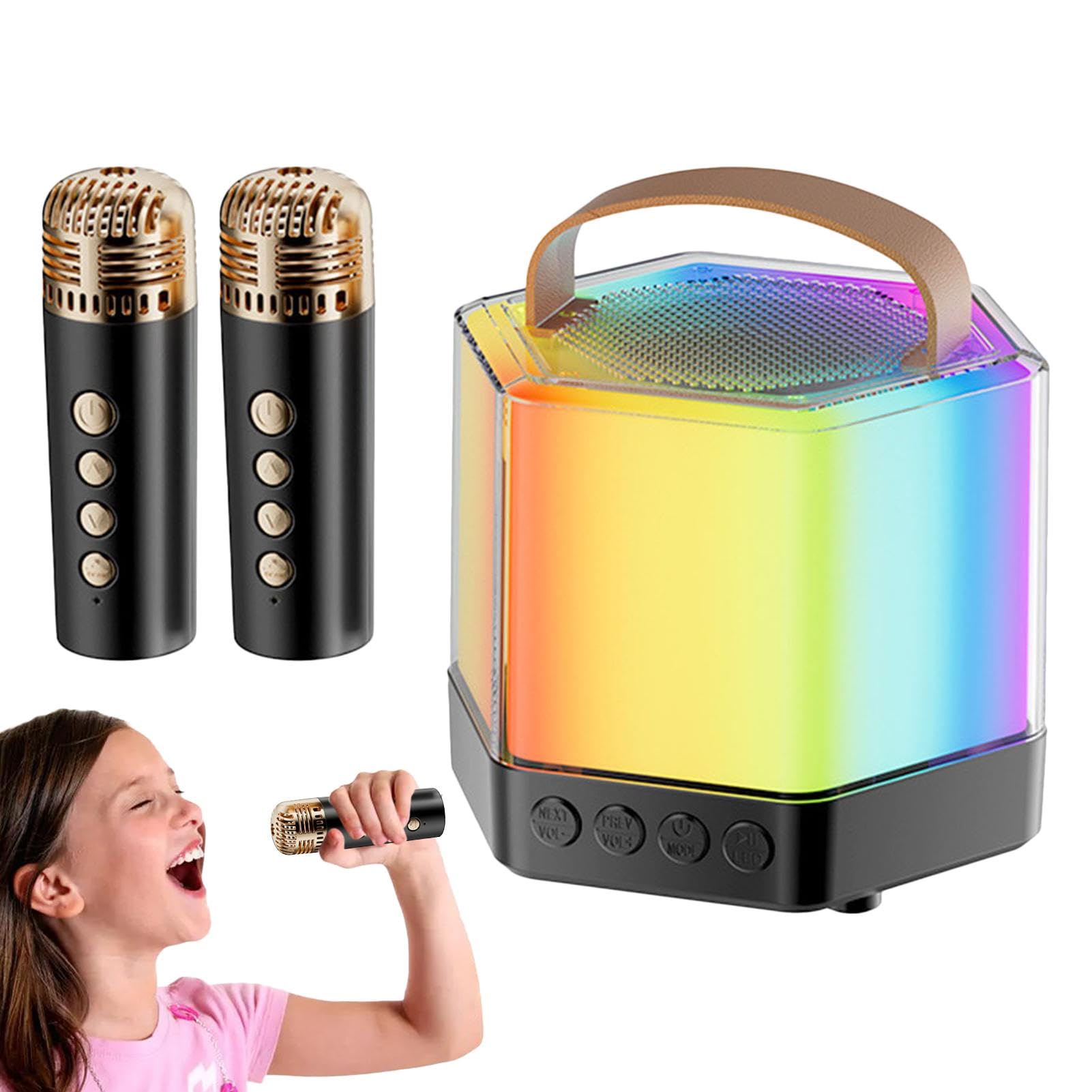 Maszyna do karaoke dla doros?ych, g? ?nik ?wietleniowy RGB z 2 mikrofonami | bezprzewodowymi | ?wietlenie RGB 2 bezprzewodowe mikrofony, zestaw g? ?ników karaoke dla lepszej atmosfery imprezowej