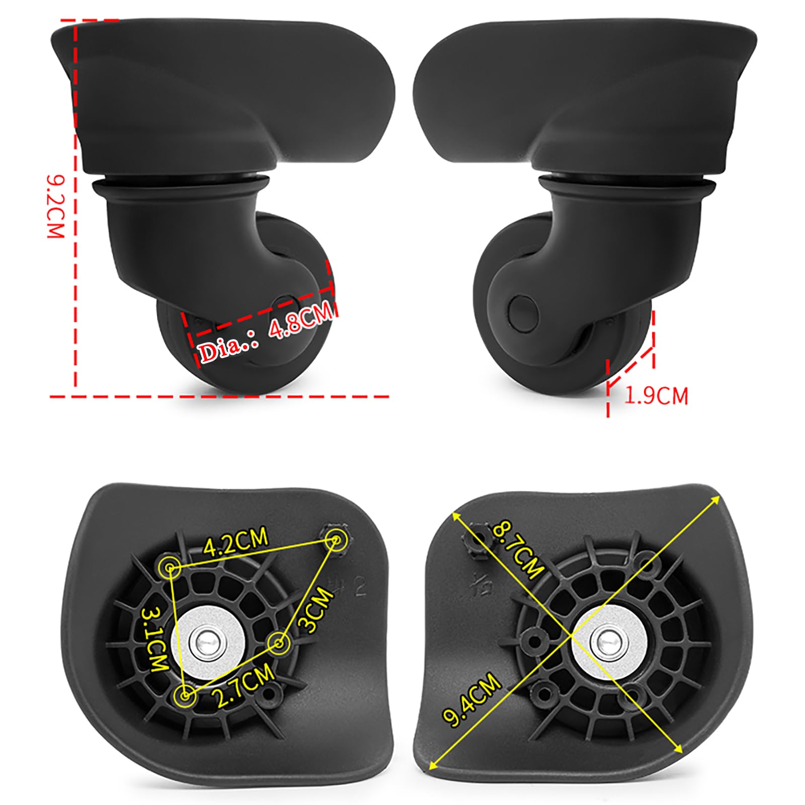 Ruote di ricambio per valigie, set di 2, ruote di ricambio per bagagli sinistra e destra, ruote girevoli per valigie da viaggio, TR47R - 2 pezzi, One Size, Non-Universal, Tr47r - 2 Pz