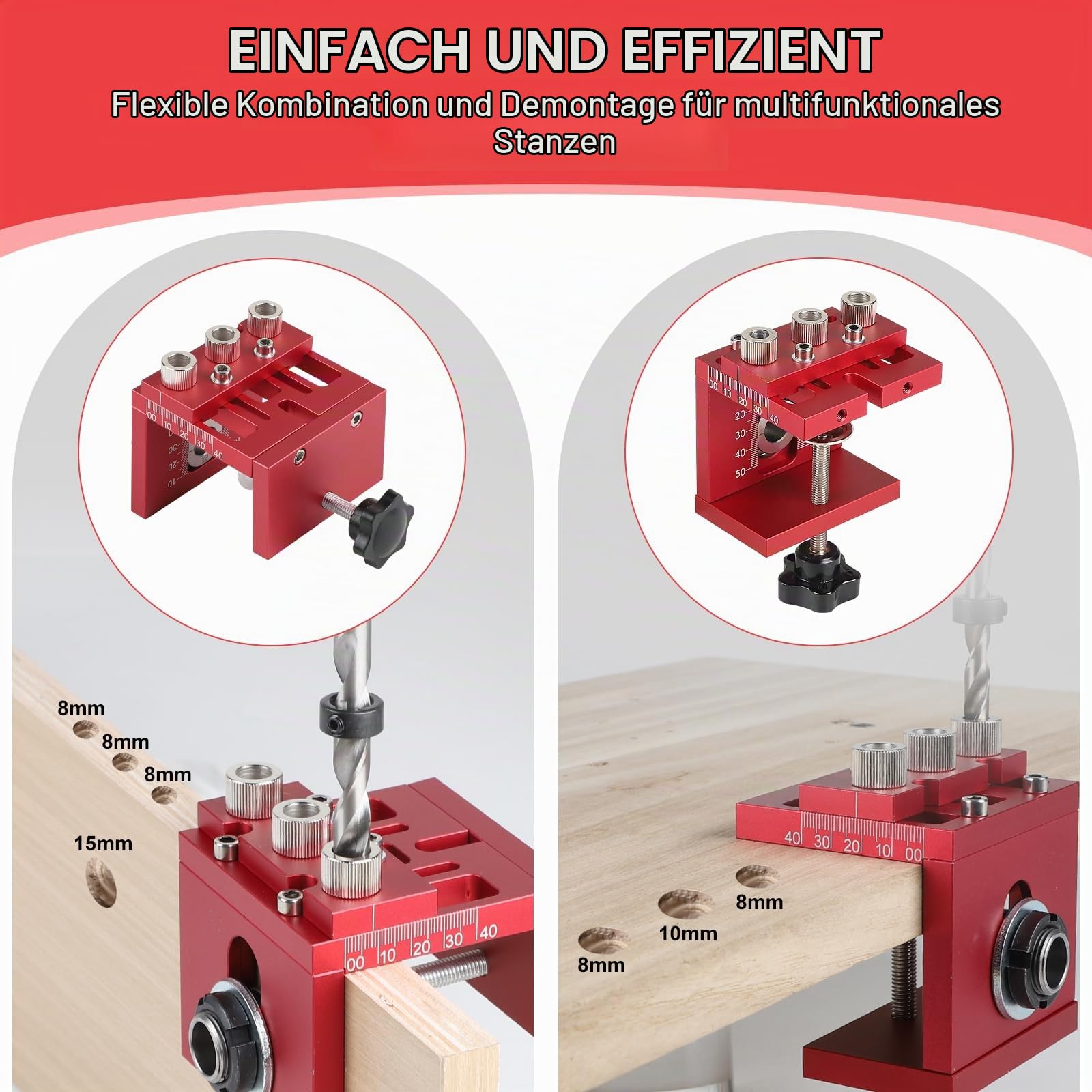 EFUTURETIME 3-in-1 Bohrschablone 6/8/10/15mm Dübelschablone Taschenloch