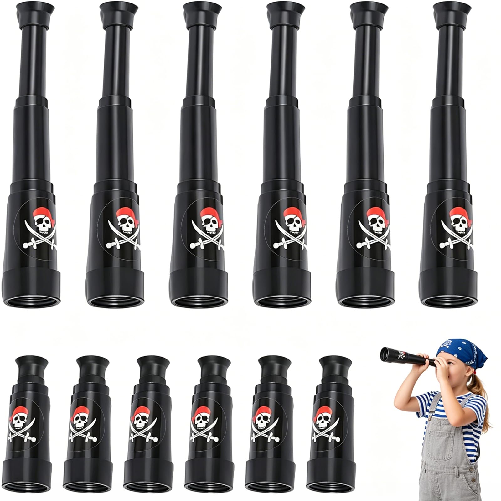 WQorphix 12 Pcs Pirate Toys, Pirate Party Bag Fillers, Retractable Telescope Set, 6 Short & 6 Long Portable Telescopic Prop, Classic Party Accessories for Themed Party Decor and Game Supplies