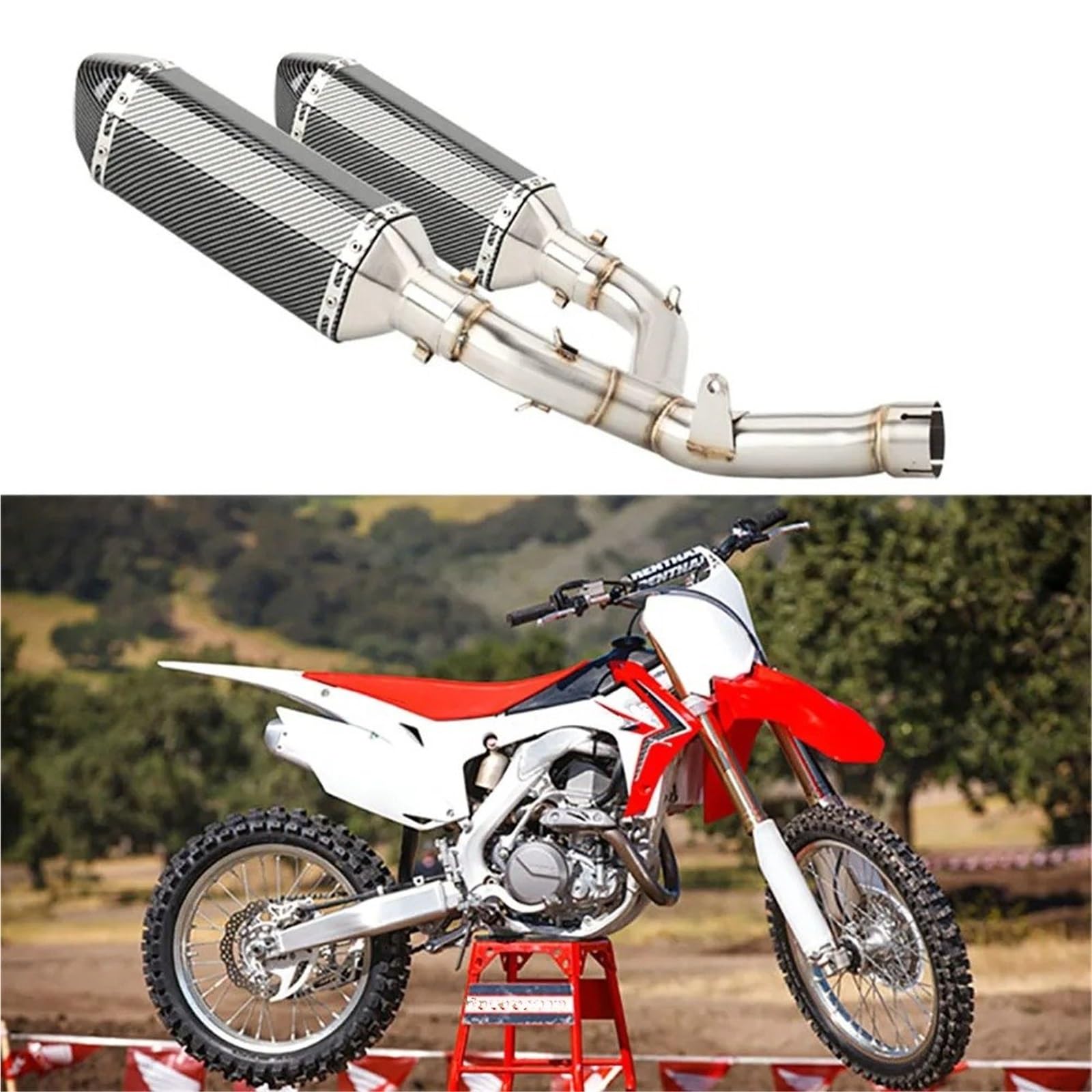 Scarico moto Silenziatore di scarico per moto in carbonio connettore tubo centrale completo Slip On per CRF450 R per RX 2015-2016 per CRF450(G)