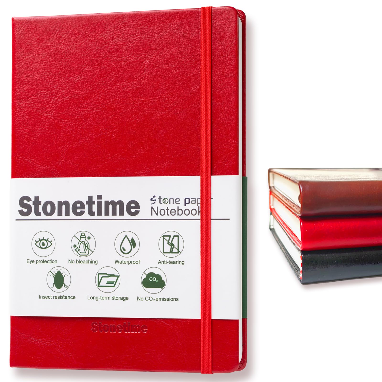 Stonetime Steinpapier Notizbuch für Damen und Herren A5, wasserdichtes Executive Journal, linierte Notizbücher zum Schreiben, Business, Arbeit & Schule, 160 Seiten (Rot)