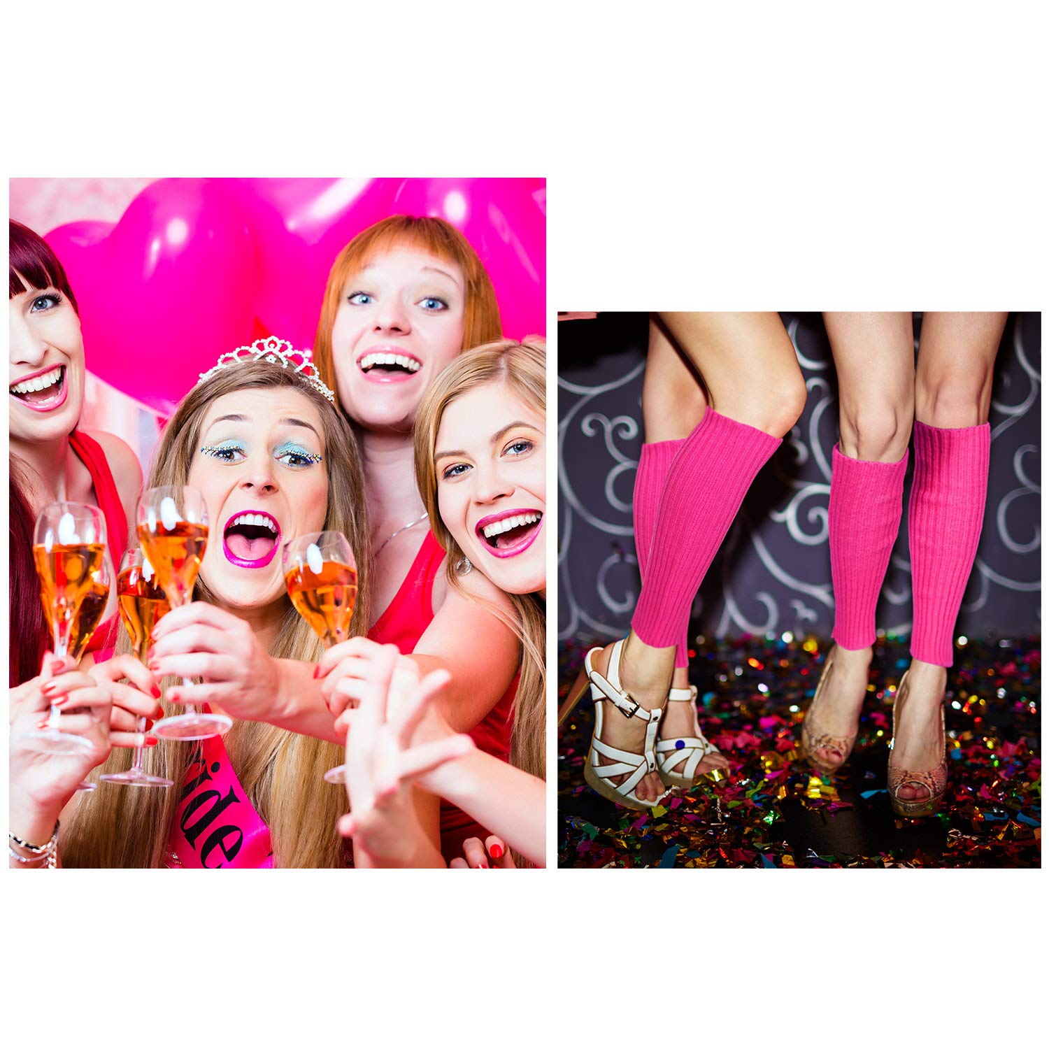 SATINIOR 80's Women Knit Leg Warmers Crochet Ribbed Neon Leg Socks for Dance or Yoga Wear Party Accessories: Hot Pink