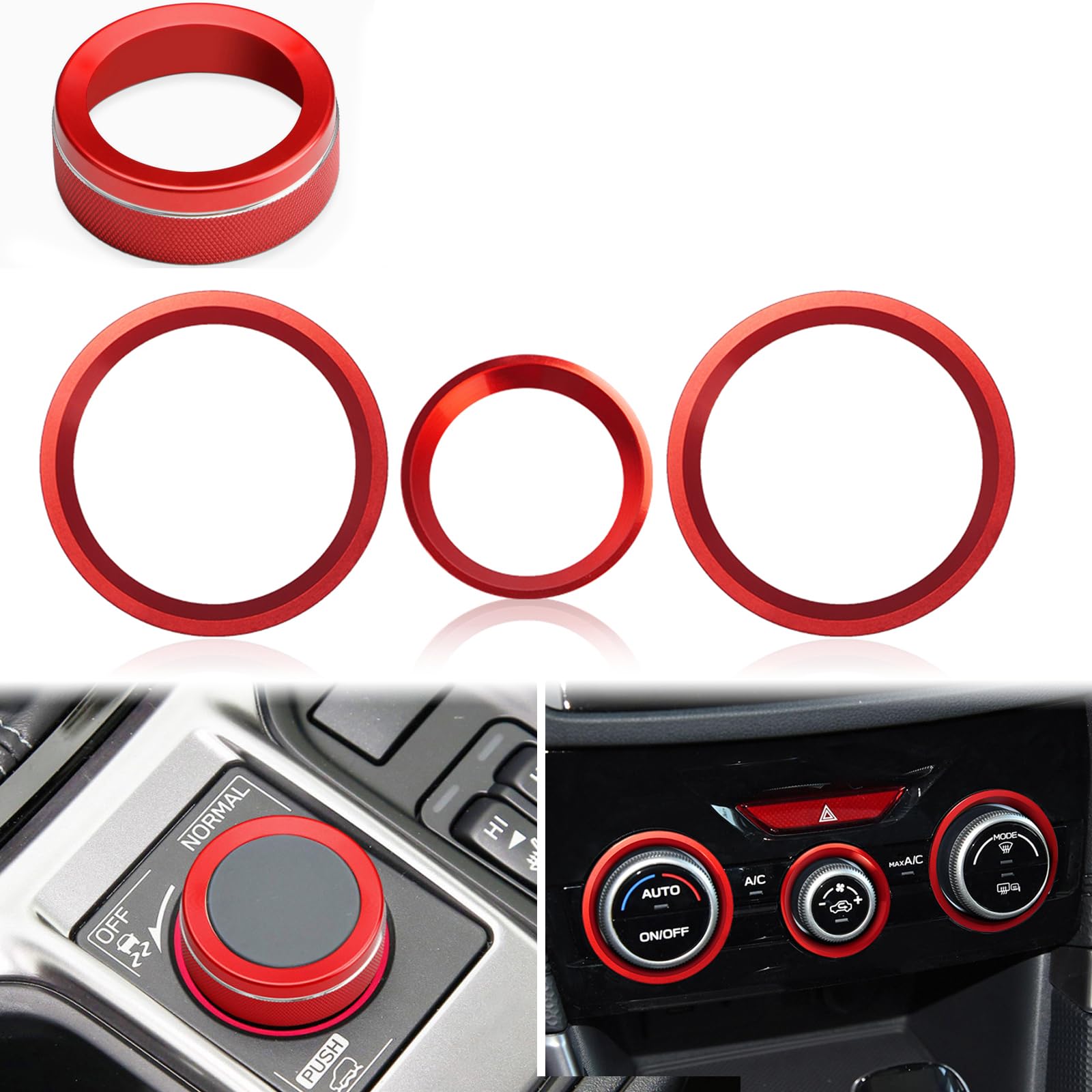 Auovo Drive Mode Gear Shift Switch Knob Cover Ring for Subaru Forester 2019-2024 Car Interior Accessories Aluminum Alloy AC Climate Control Knob Outer Ring Red
