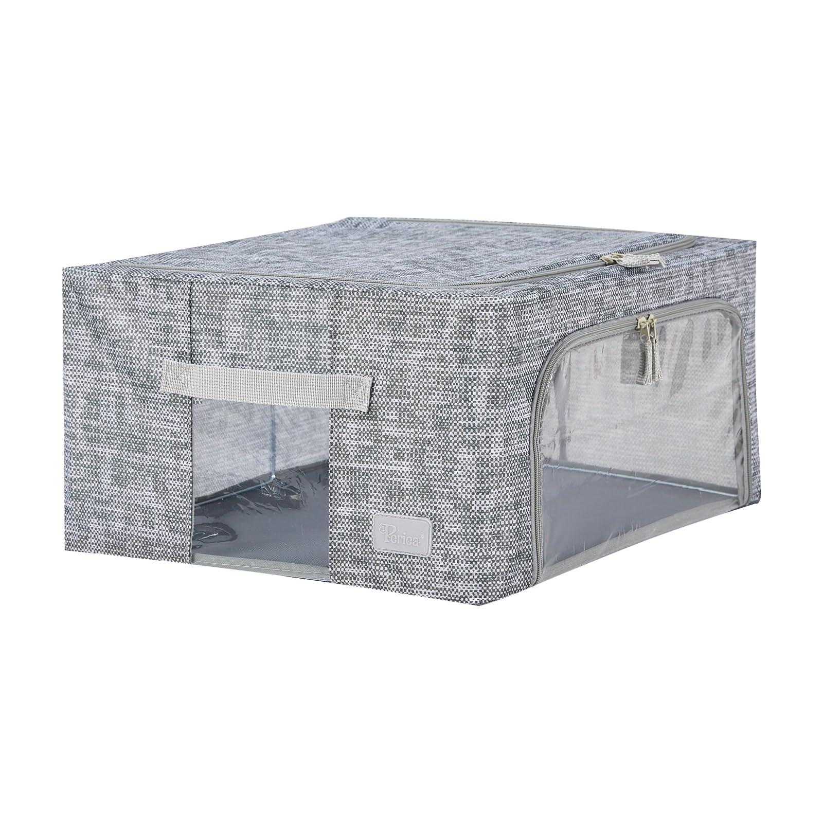 Periea ‘Beau’ Folding Collapsible Stackable Fabric Home Storage Boxes with Steel Frames (Grey Tweed, Medium) — image 1