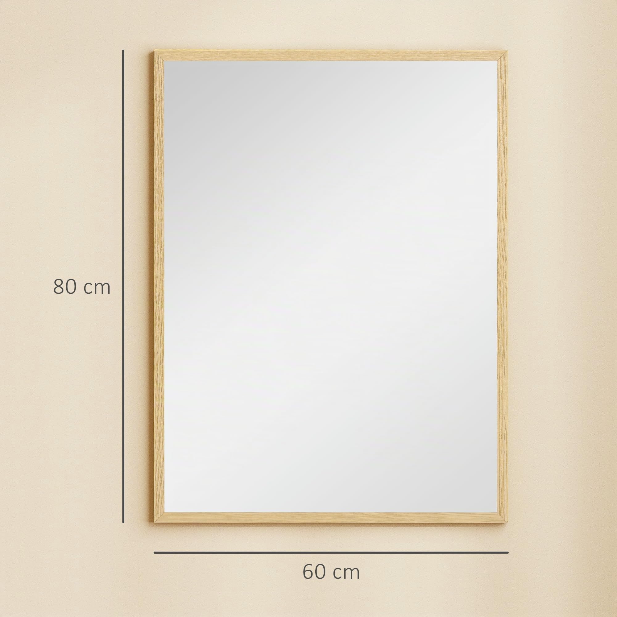 HOMCOM Espejo de Pared Rectangular 60x80 cm Marco de Madera Natural