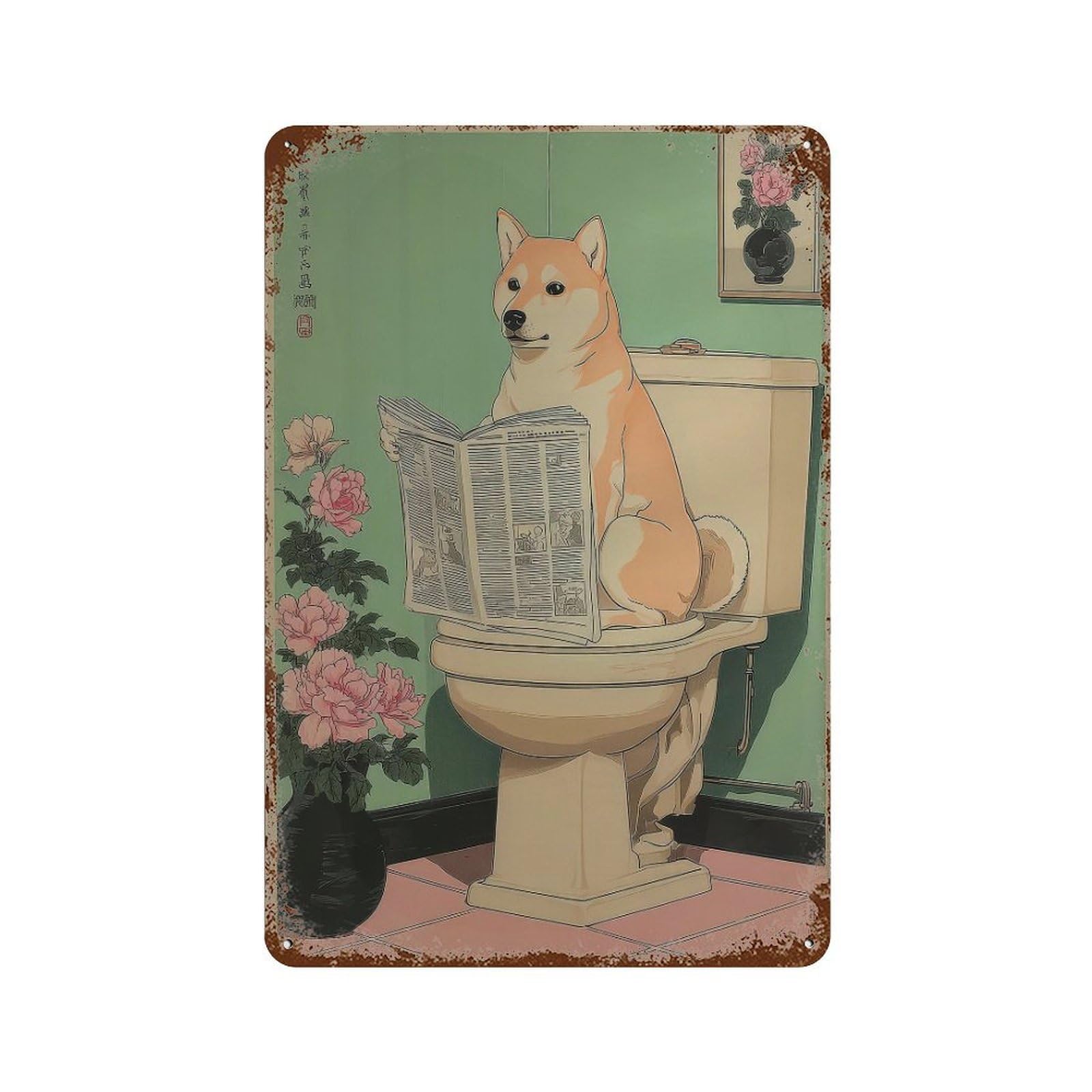xiaoxiaoshen Shiba Inu Dog Reading Newspaper. Whimsical Japanese Wall Decor Art Metal Tin Poster Modern Home Decor Art Home Bar Shop Decorations Vintage Sign 30x20cm