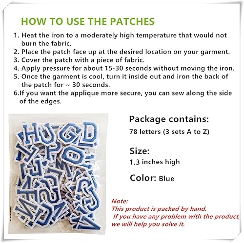 Miniatura 14 de Parches de letras para planchar de 1.3 pulgadas, 78 piezas, parches bordados del alfabeto A-Z para ropa, chaquetas, sombreros, mochilas, jeans