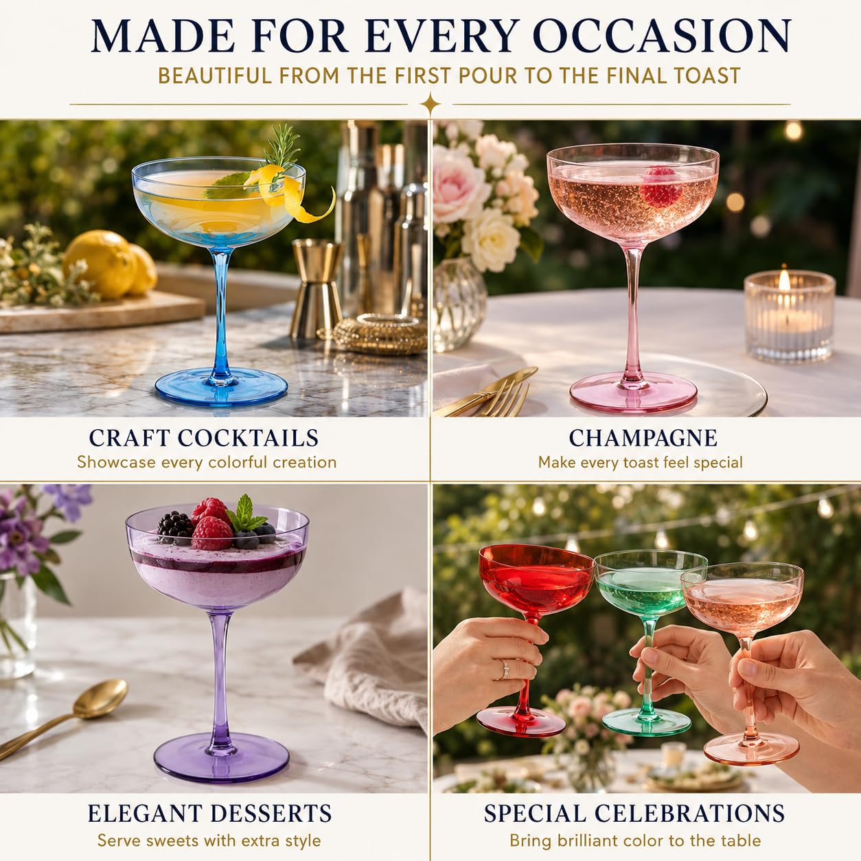 Sektgläser Cocktailgläser Champagner-Coupés - Set von 6 - Martinigläser, 250 ml handgefertigten Bar Qualität kristallgläser, Gläser & Entworfen als Martini & Espresso Martini Coupé-Brille Sektschalen
