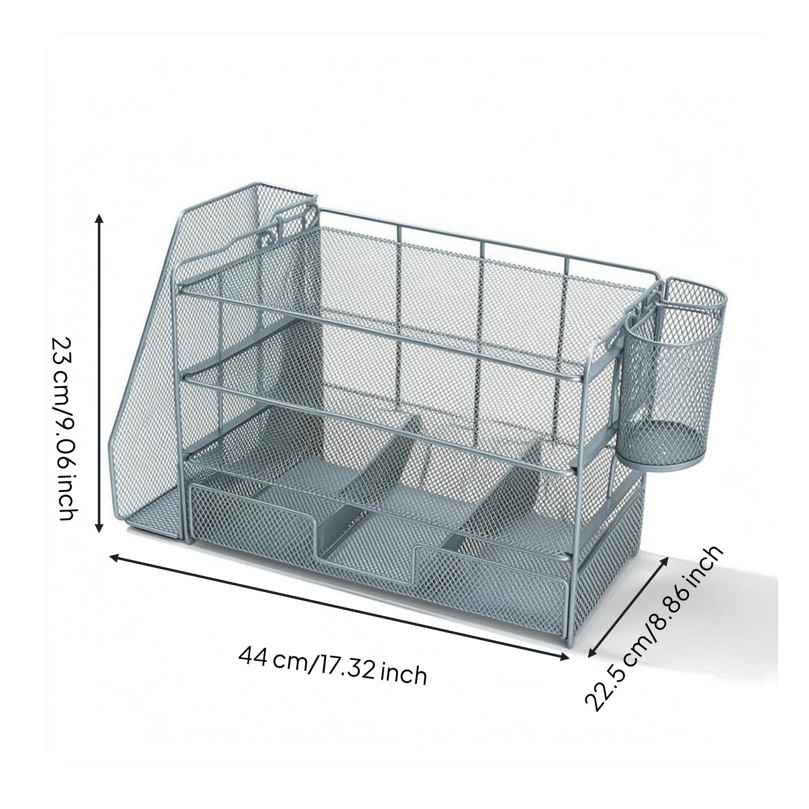 Organizzatore in Filo Metallico con Scomparti Multistrato Scaffale da Tavolo con Scomparti Multipli Robusto Vassoio Portadocumenti, Silver
