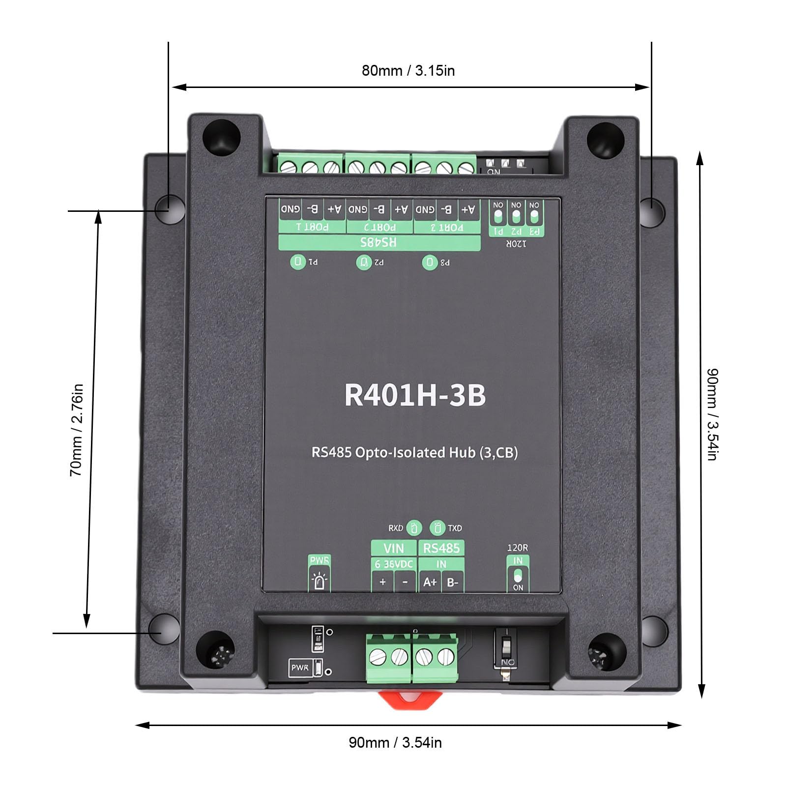 SIXRUN 485 Opto Isolé Hub, Connexion à Bornier 3,5 Mm, 32 Nœuds