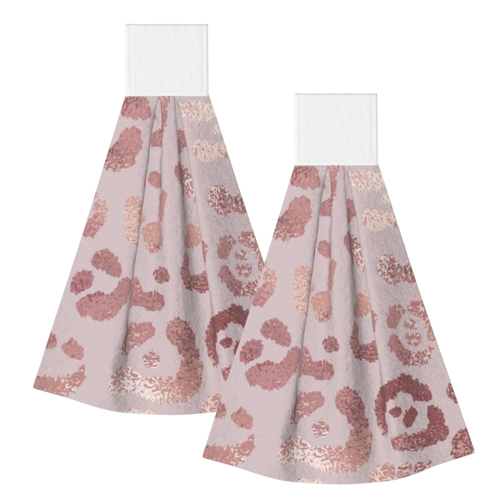 DOPKLNA Leopard Print Cheetah Rose Gold, 2 Pcs Hanging Coral Fiber Hand Towels for Bathroom, Absorbent Kitchen Towels