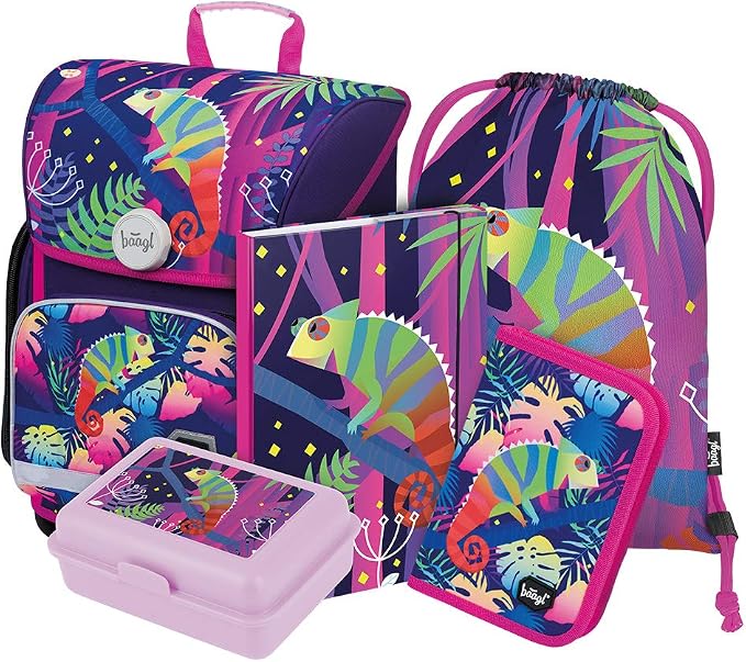 Baagl Set di 5 zaini per la scuola Ergo per bambini a partire dalla prima  classe, zaino ergonomico con cintura toracica, Camaleonte, 39x27cm, Set per  la scuola : Amazon.it: Valigeria