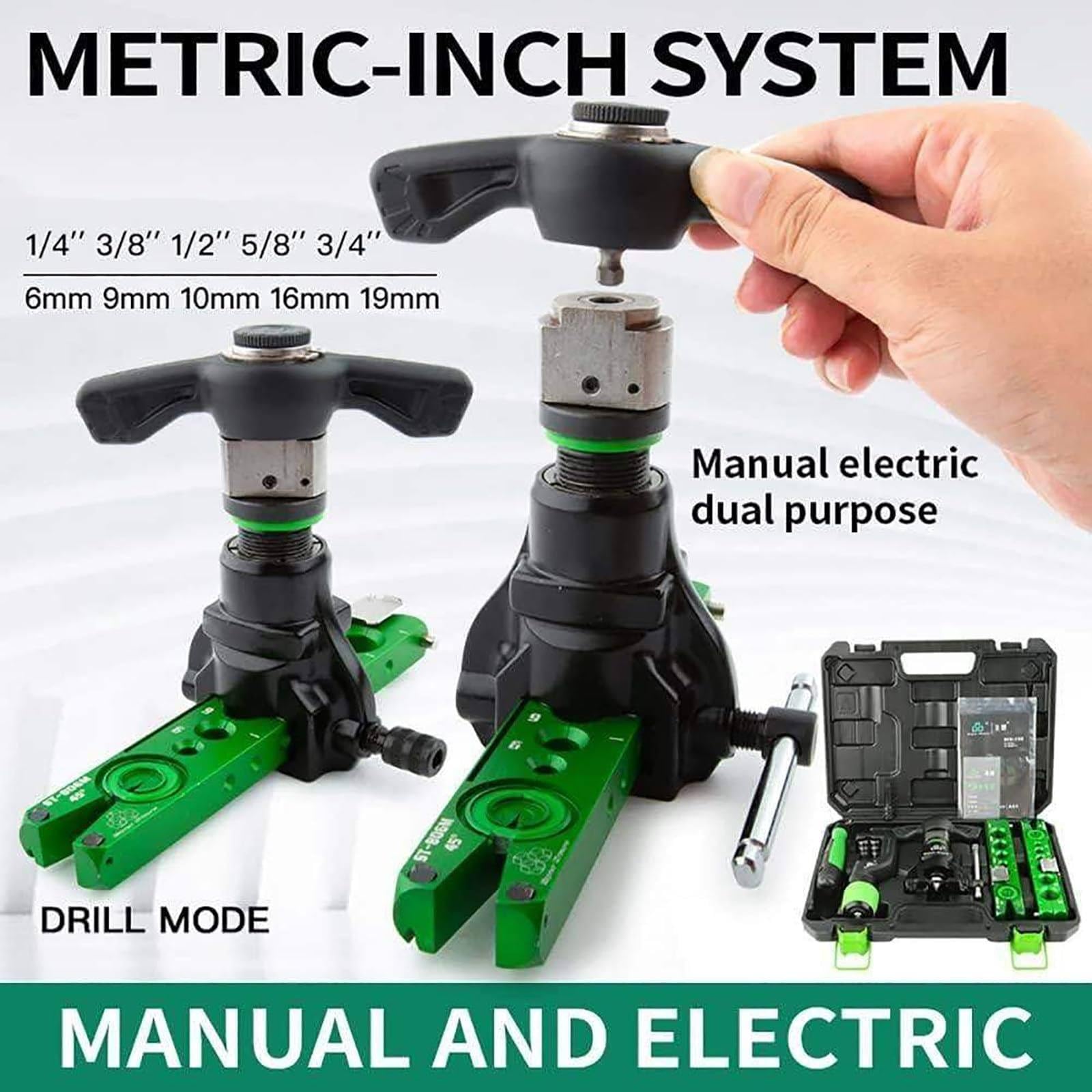 Strumento di svasatura in rame, cono eccentrico a 45° per impianti idraulici di refrigerazione CA, 1/4"-3/4" manuale ed elettrico compatibile con trapano elettrico, lega di alluminio con sistema