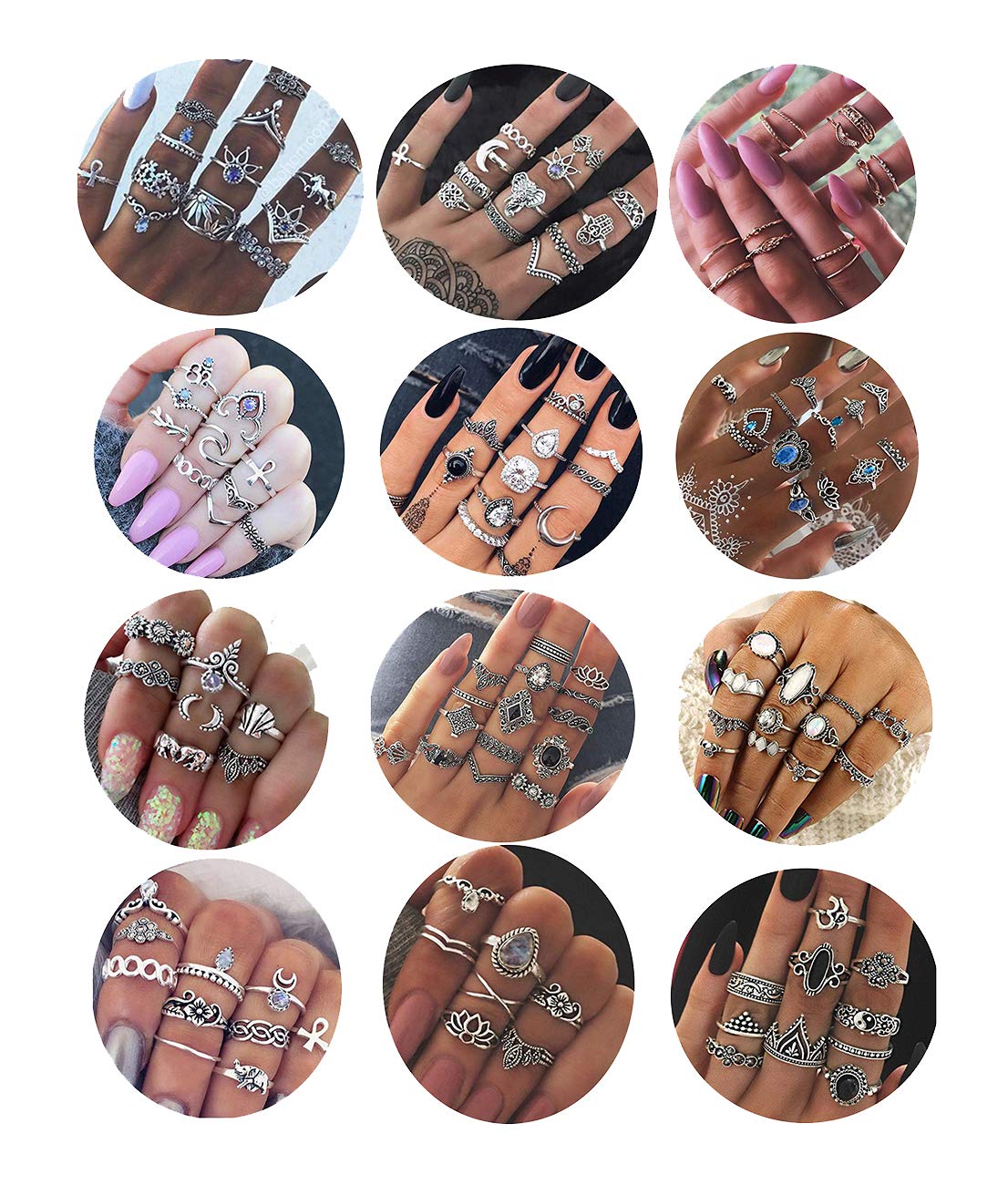 MILACOLATO132 UNIDS Bohemia Knuckle Ring Set para Mujeres Hollow Silver Fashion Midi Anillos de Dedo Vintage Apilables Knuckle Midi Anillos Set