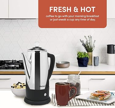 Elite Gourmet EC812 Electric 12-Cup Coffee Percolator with Keep Warm,Clear Brew Progress Knob Cool-Touch Handle Cord-less Serve,Stainless Steel,(Pack of 4)