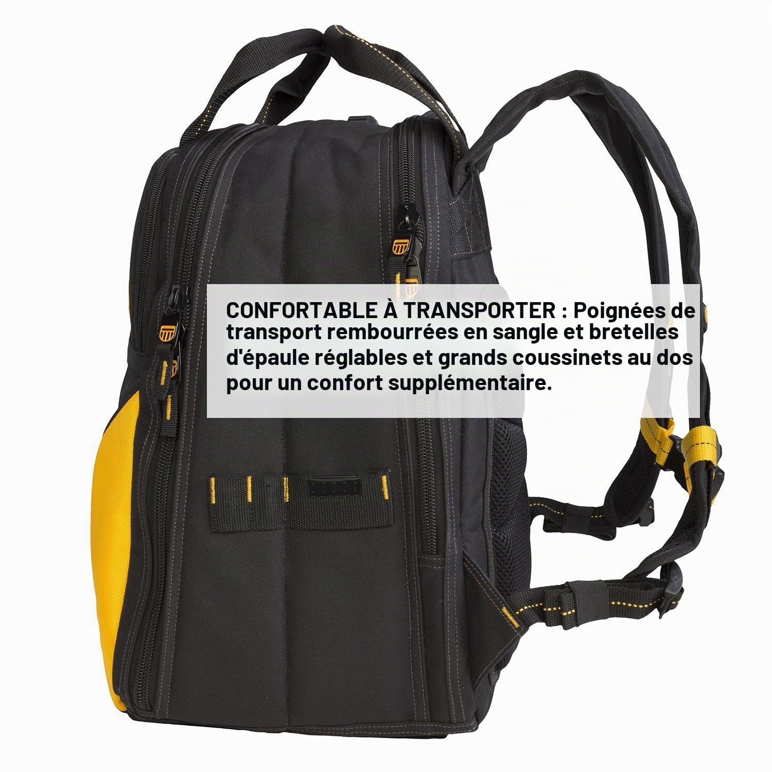 DEWALT DGCL33 Sac à dos lumineux avec 33 poches pour outils de chargement USB, jaune