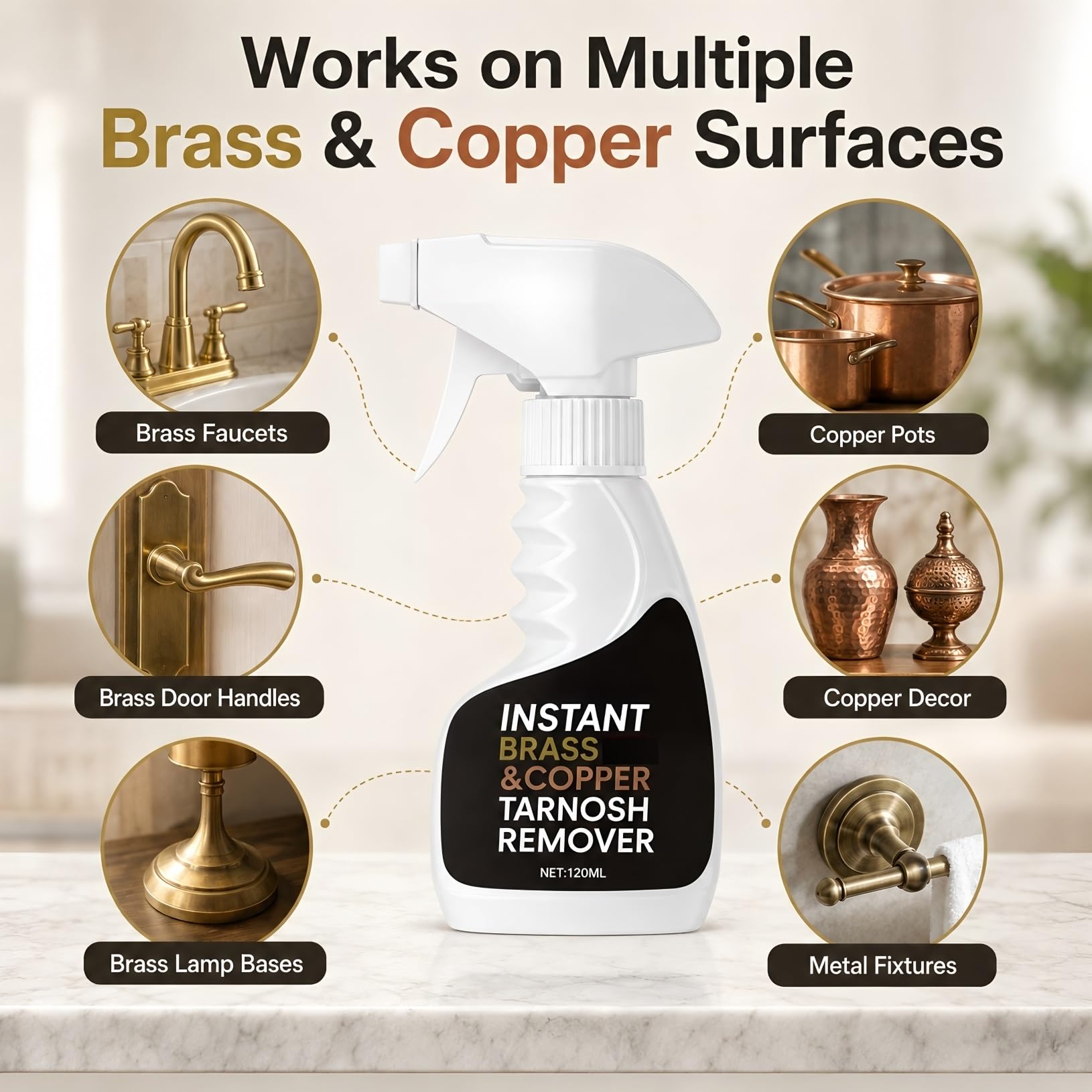Messing-Anlaufentferner-Spray, Multi-Surfaces-Metall-Reinigungsspray (5PCS)