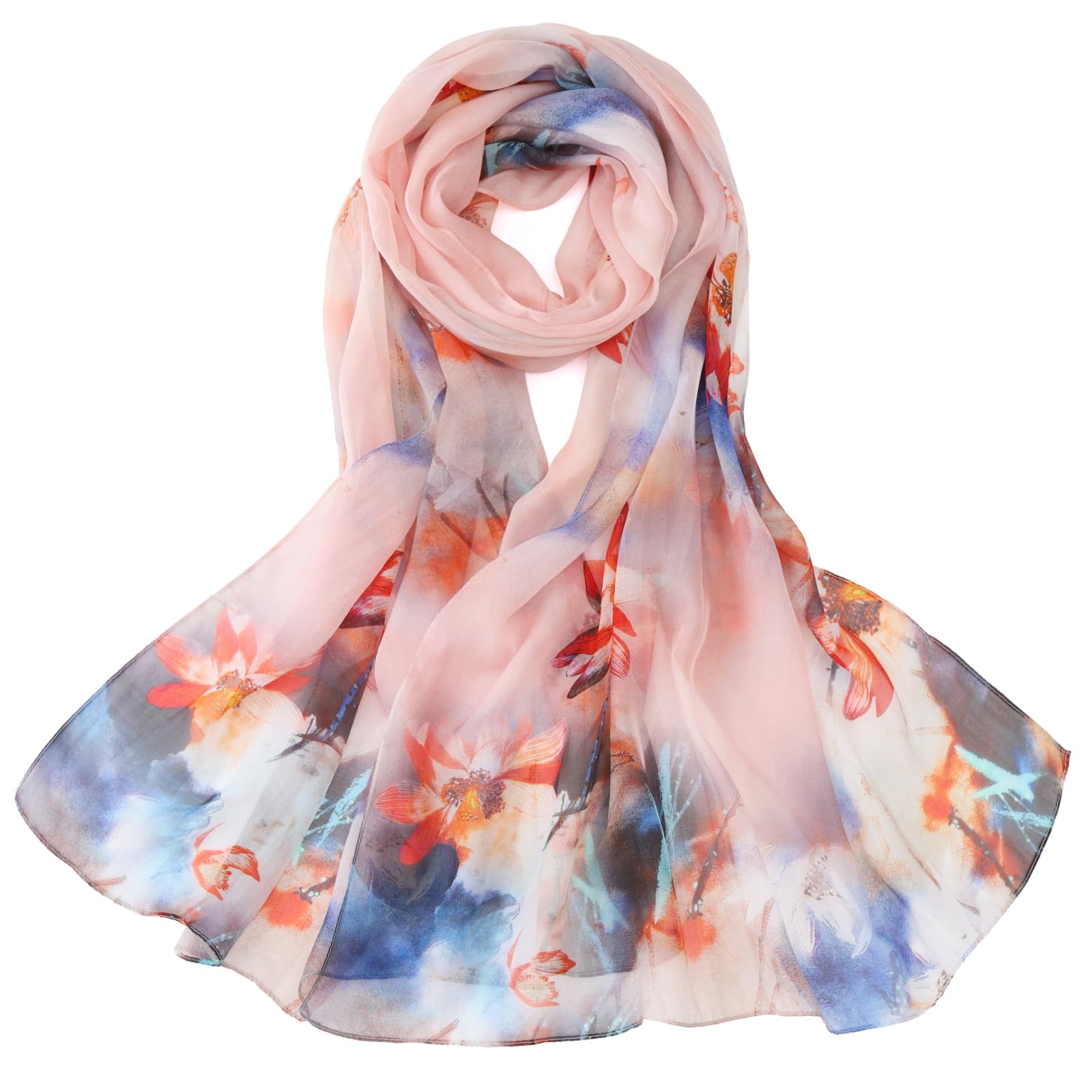 JWSilk Sciarpa lunga in chiffon di seta con stampa floreale
