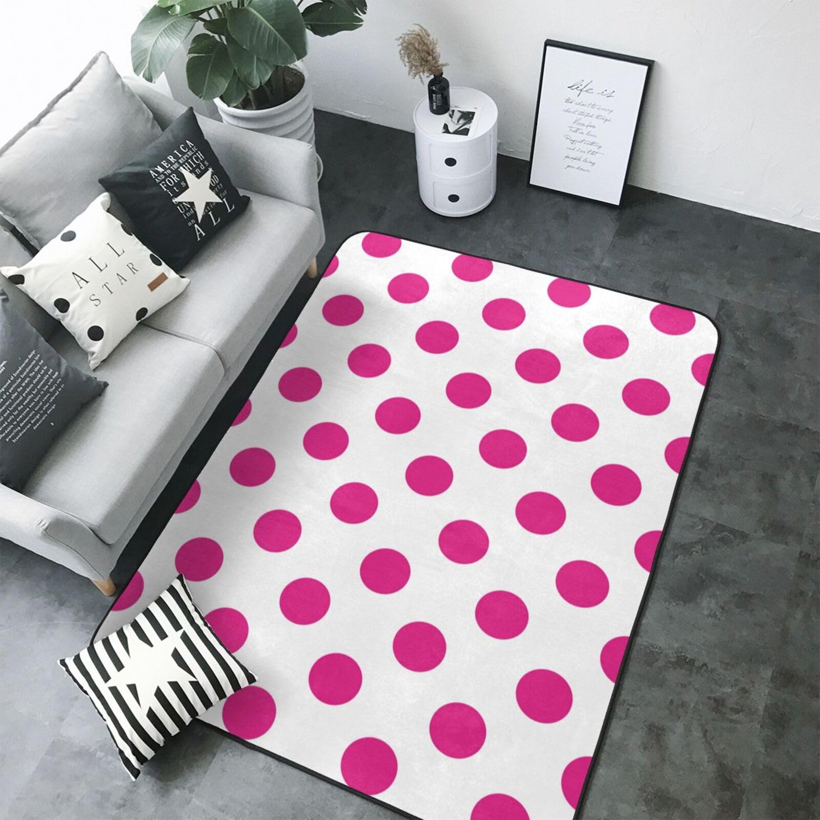 Tapis doux lavable pour salon et chambre rose vif antidérapant 203x177 cm