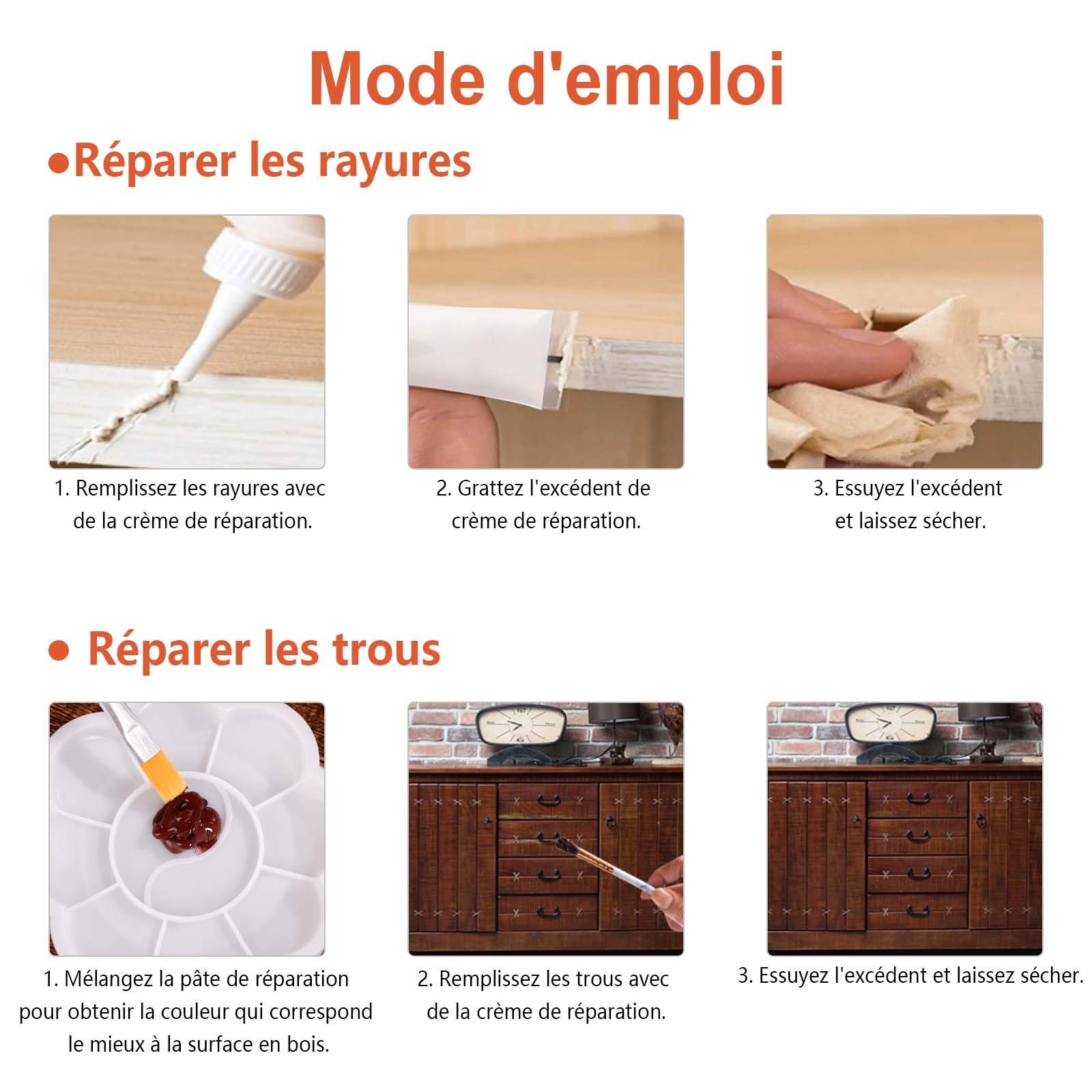 Kit Reparation Parquet, 40 Pièces Kit de Réparation de Meubles en Bois, Marqueurs de Retouche, Mastic à Bois Reparation Fissures, Rayures, pour Stratifié, Table, Porte