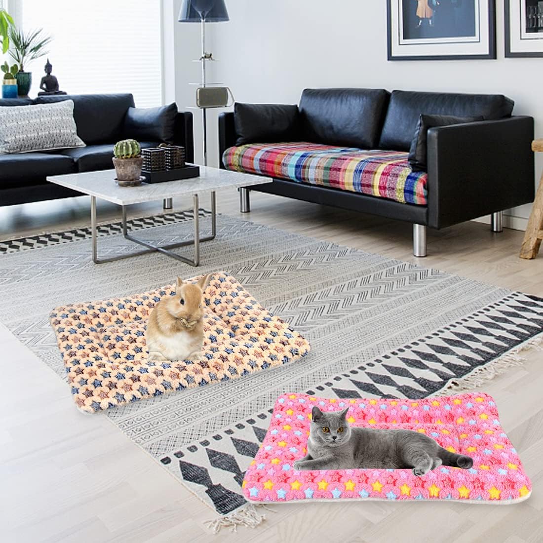 2 Pcs Pets Dog Bed Mat Dog Crate Bed Mattress Cat Bed Blanket Rabbit Bed Machine Washable Pet Bed for Kitten Cats Puppy Dogs Bunny (L:23 x 15 in, Set-A) - Image 5
