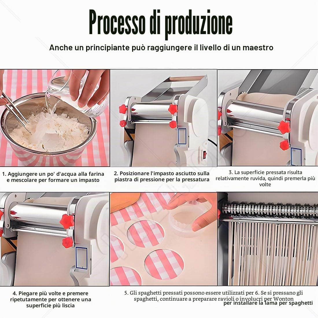 Máquina eléctrica de acero inoxidable para pasta fresca y tagliatelle.