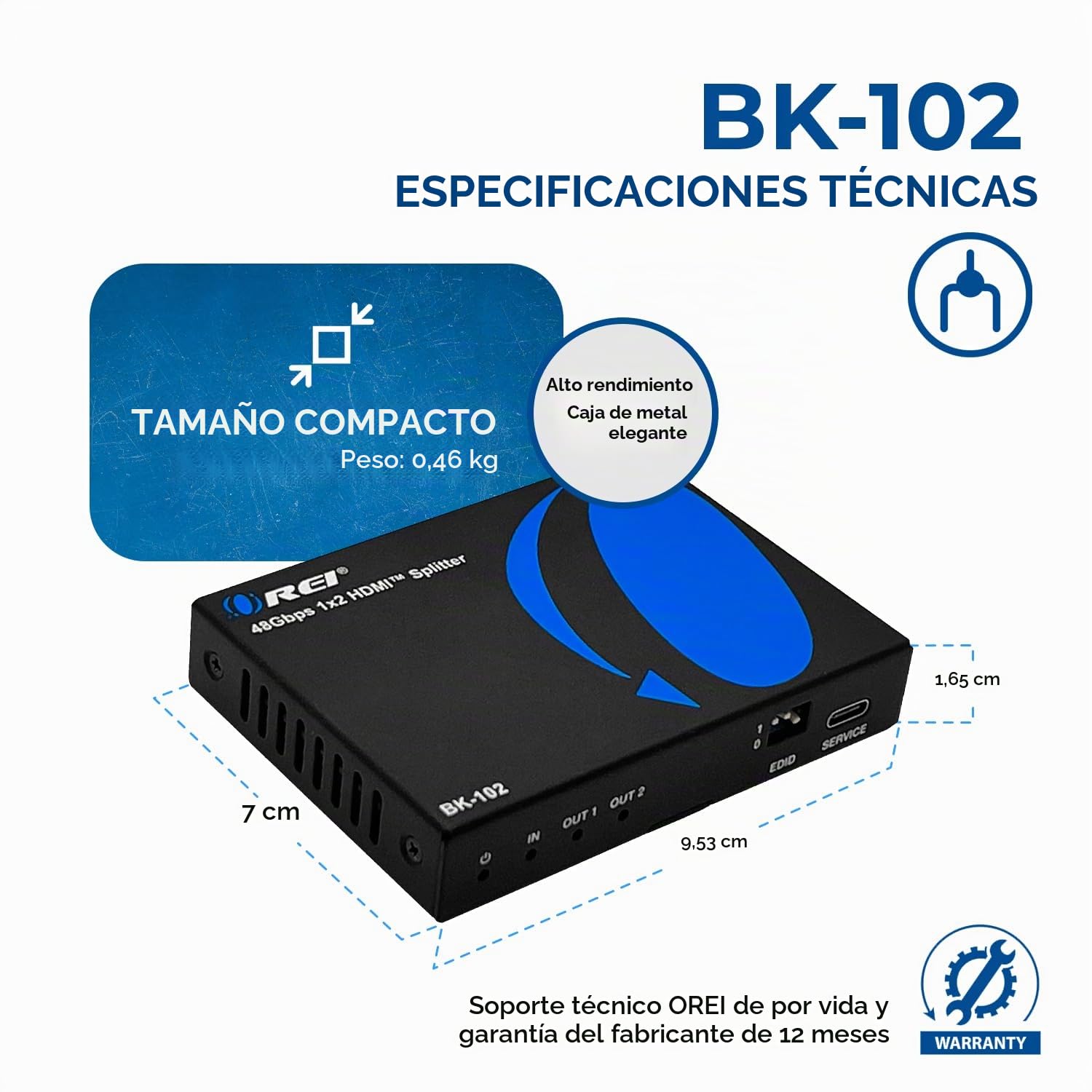 OREI - Divisor HDMI 8K 1 x 2, duplicado/Espejo Cualquier señal HDMI UltraHD soporta hasta 4K @ 120Hz EDID HDCP 2.3 - (BK-102)