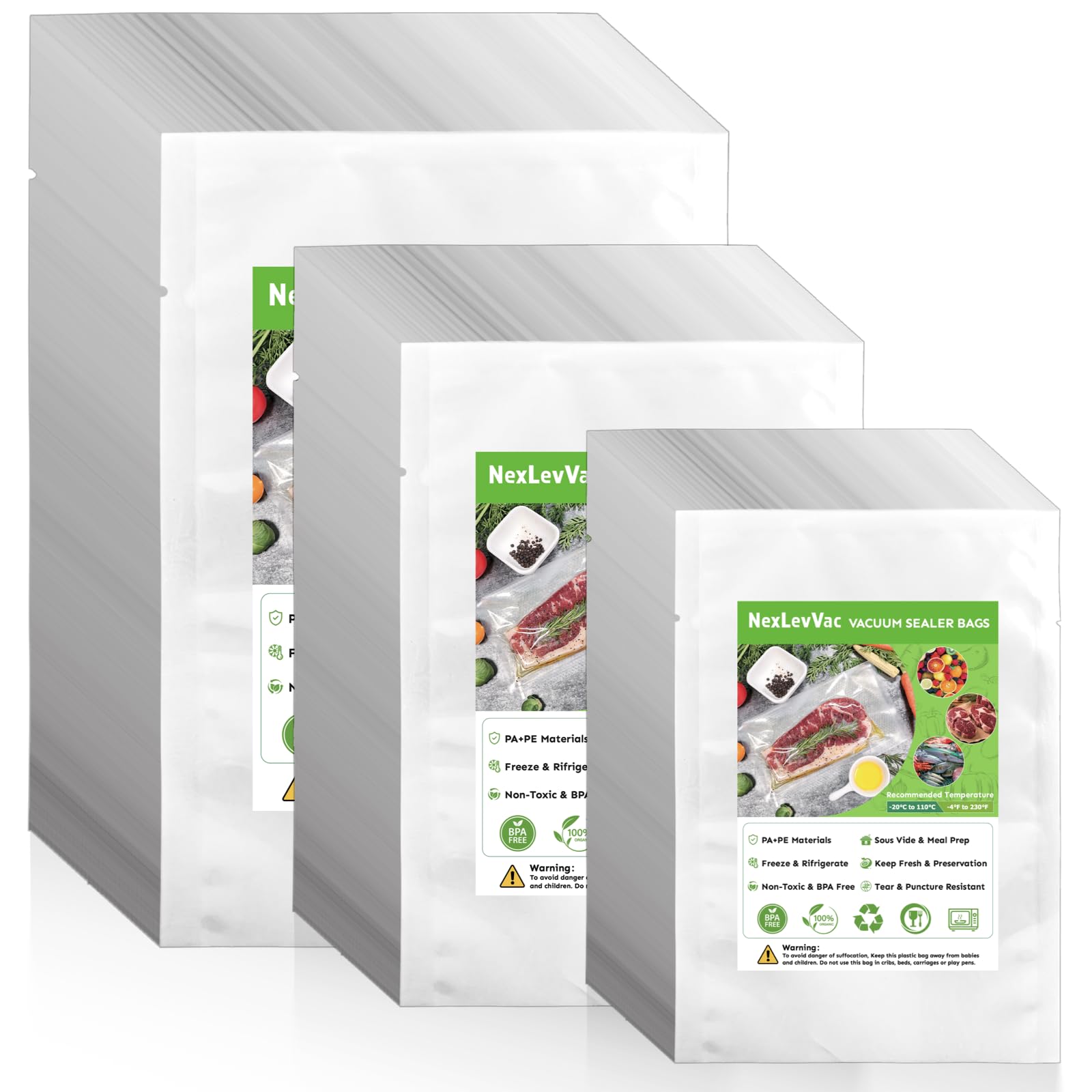 Chamber Vacuum Sealer Bags 300PCS 6"x8"&amp;8"X12"&amp;10"X14",Heavy Duty Pre-Cut Vacuum Chamber Pouches for Food Storage,Sous Vide or Meal Prep,BPA-Free Thick Seal a meal bag for Commercial Sealer Machine
