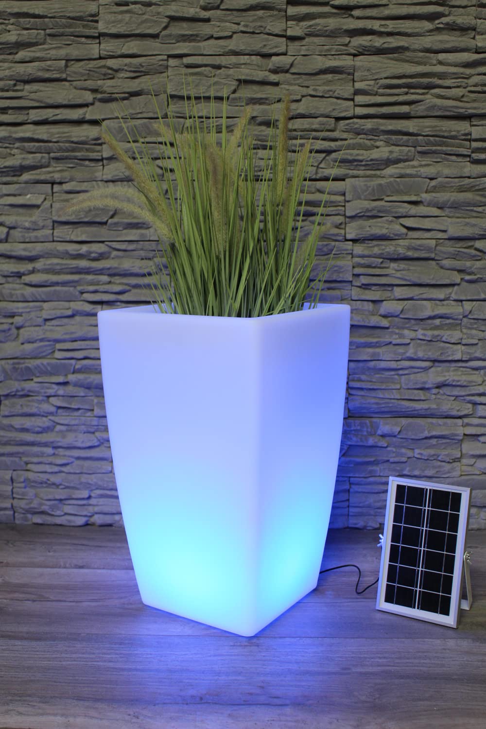 Arnusa Solar Blumenkübel 50 x 30 cm LED RGB Blumentopf Moderne Équerre Pflanzkübel Akku Gartenleuchte SolarlampeL8