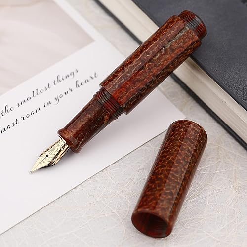 Miniatura 3 de Asvine Majohn Wancai - Mini pluma estilográfica, punta extrafina, bolígrafo de bolsillo de viaje acrílico marrón, tamaño corto, relleno de botella