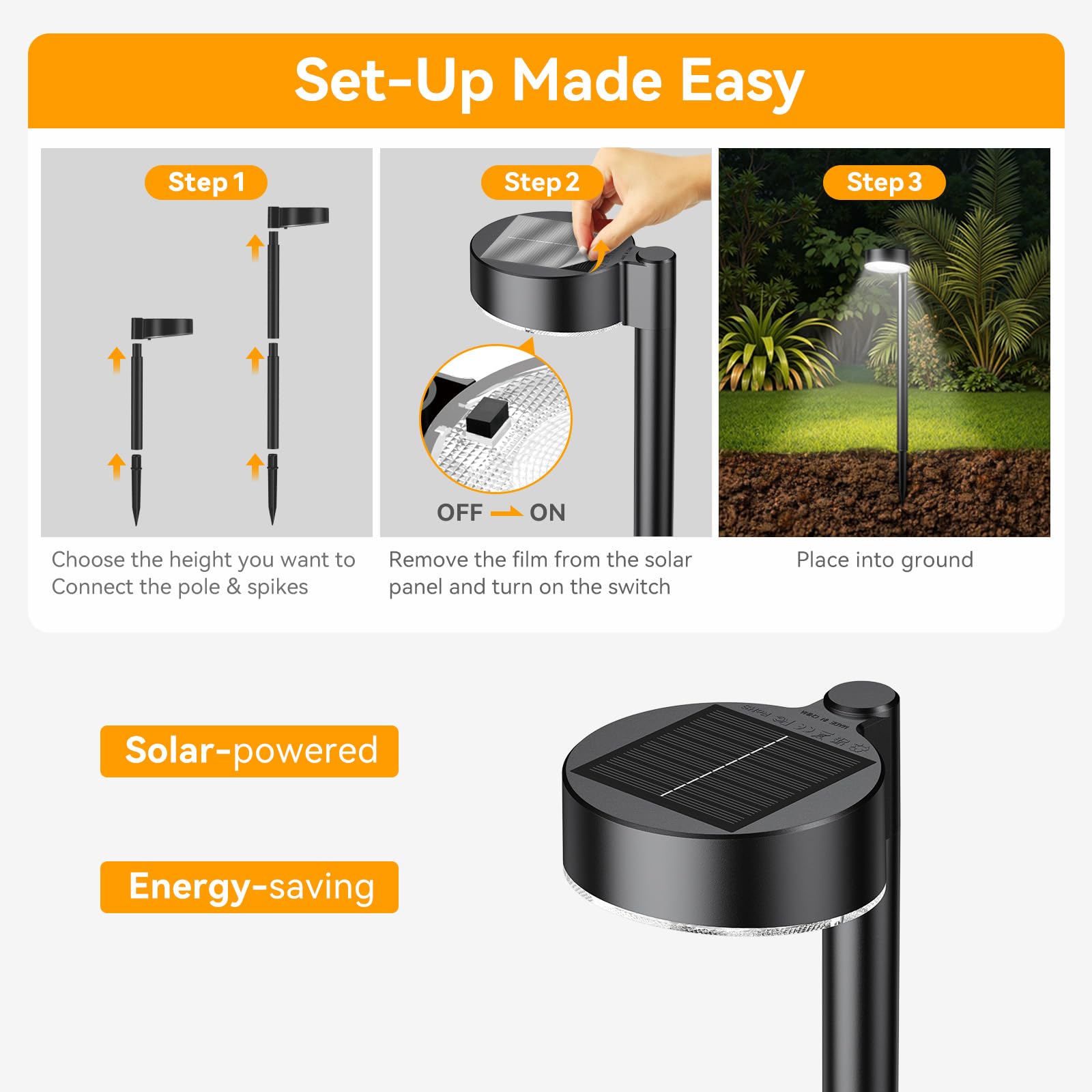 BUCASA Lampade solari per esterni, giardino, 8 pezzi, luce bianca fredda chiara | Lampada solare a LED da 6000 K, impermeabile IP65, per prato, terrazza, cortile, balcone, decorazione