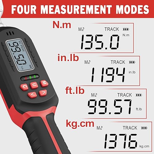 Vista 56 de VANPO Llave dinamométrica digital de 1/2 pulgada (7.38-147.5ft-lbs/10-200NM) Llave dinamométrica electrónica ajustable de doble dirección con valor