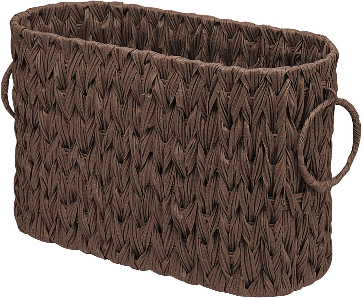 Toilet Paper Basket for Bathroom, Large Storage for 6 Mega Rolls, Free Standing Wicker-Style Toilet Paper Holder Organizer, Boho Decorative Bathroom Bin, 15.75" x 6.5" x 9.45" (Brown)