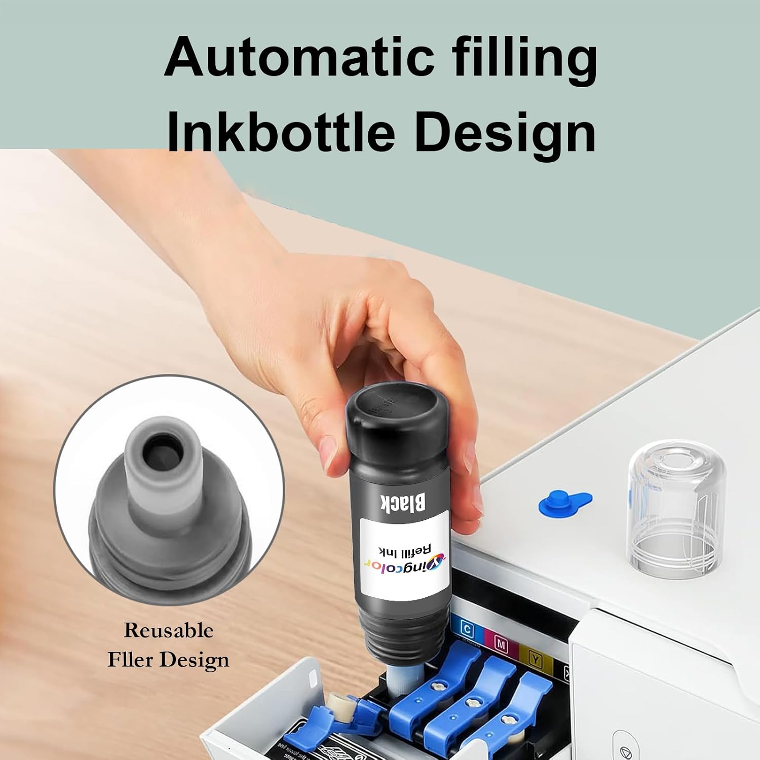 YingColor Compatible Ink Replacement for Epson 502 T502 Black Ink Refill Bottles Work with Printer ET-2750 ET-2760 ET-2850 ET-3750 ET-3760 ET-3850 ET-4850, 2-Pack, Black Bottles