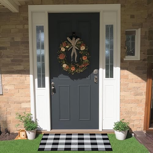 Miniatura 3 de Alfombra a cuadros de búfalo blanco y negro de 3 x 5 pies, alfombra a cuadros para interiores y exteriores, para patio, entrada, sala de estar,