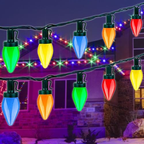 C7 Cadena de luces LED de Navidad, luces LED multicolor vintage de 26 pies con 50 bombillas LED coloridas, luces de cadena para exteriores para C7 Cadena de luces LED de Navidad, luces LED multicolor vintage de 26 pies con 50 bombillas LED coloridas, luces de cadena para exteriores para
